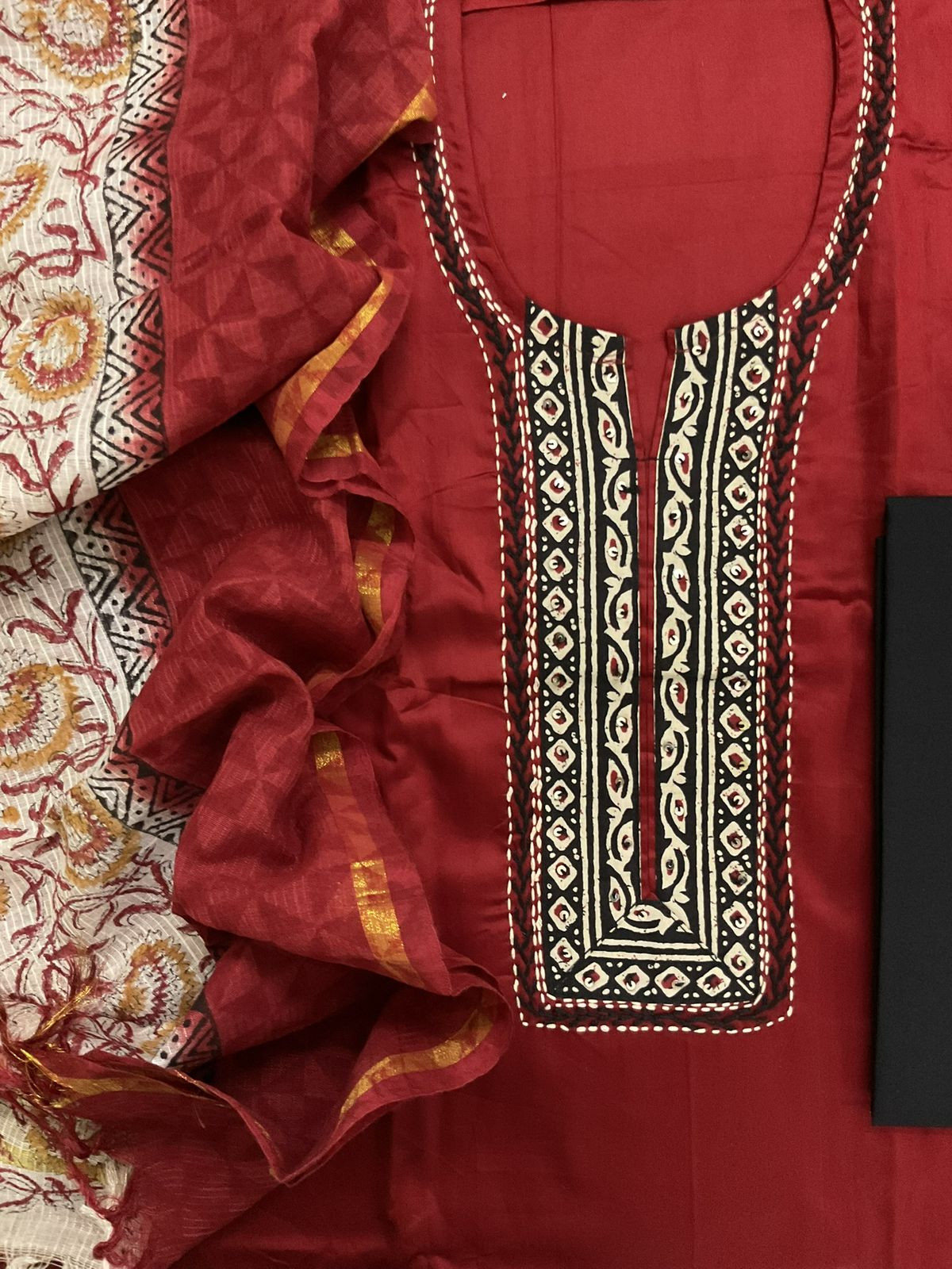 Pure Jaam Cotton Printed Embroidered Suit - Maroon