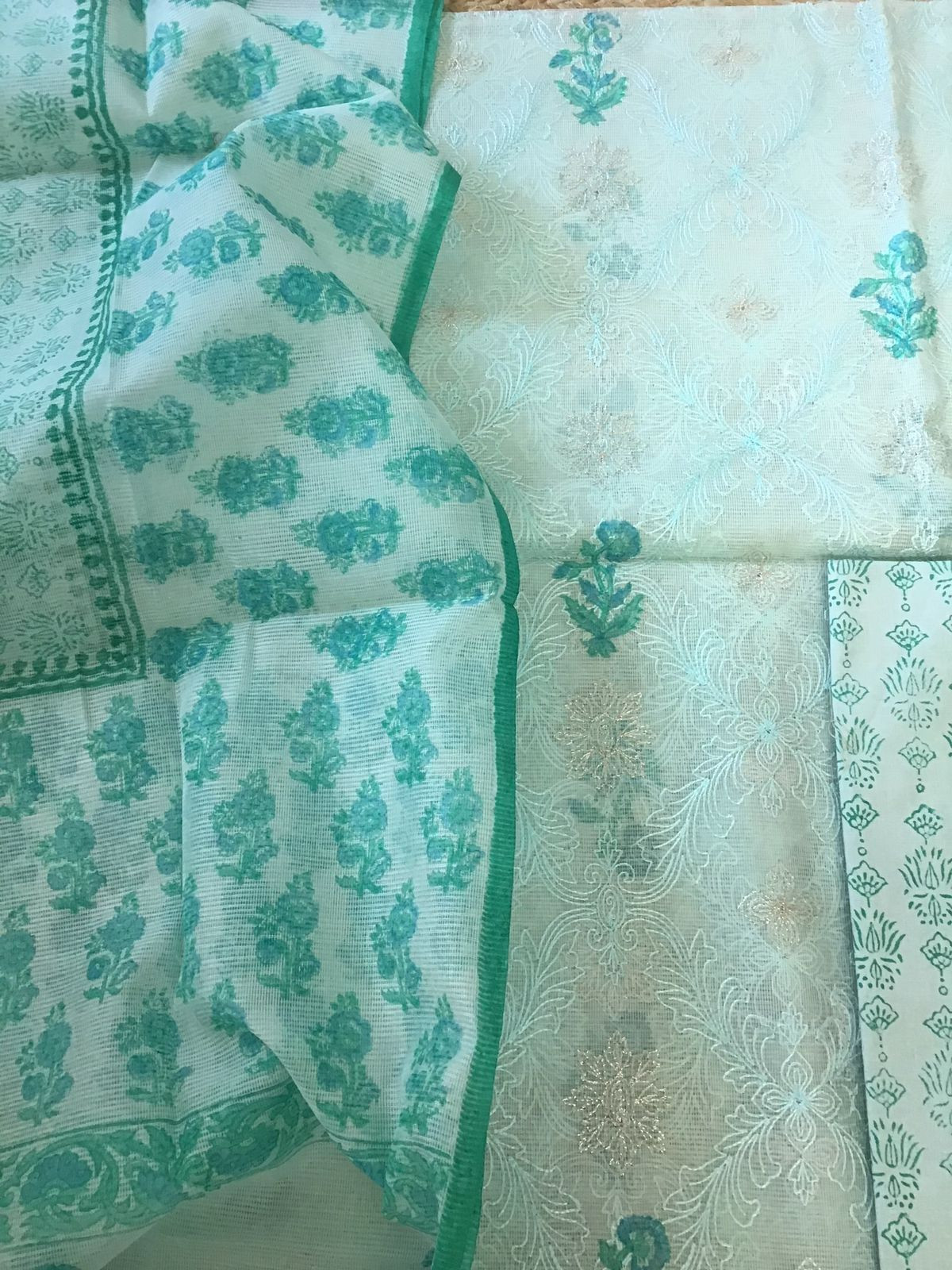 Soft Fine Supernet Printed Tepchi Work Suit - Sea Green