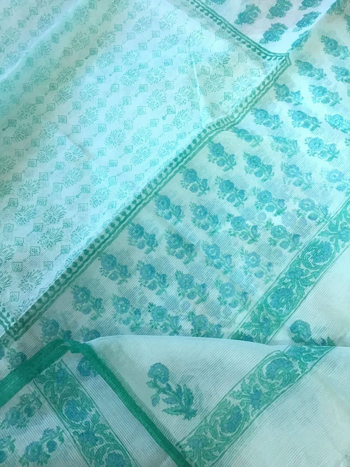 Soft Fine Supernet Printed Tepchi Work Suit - Sea Green