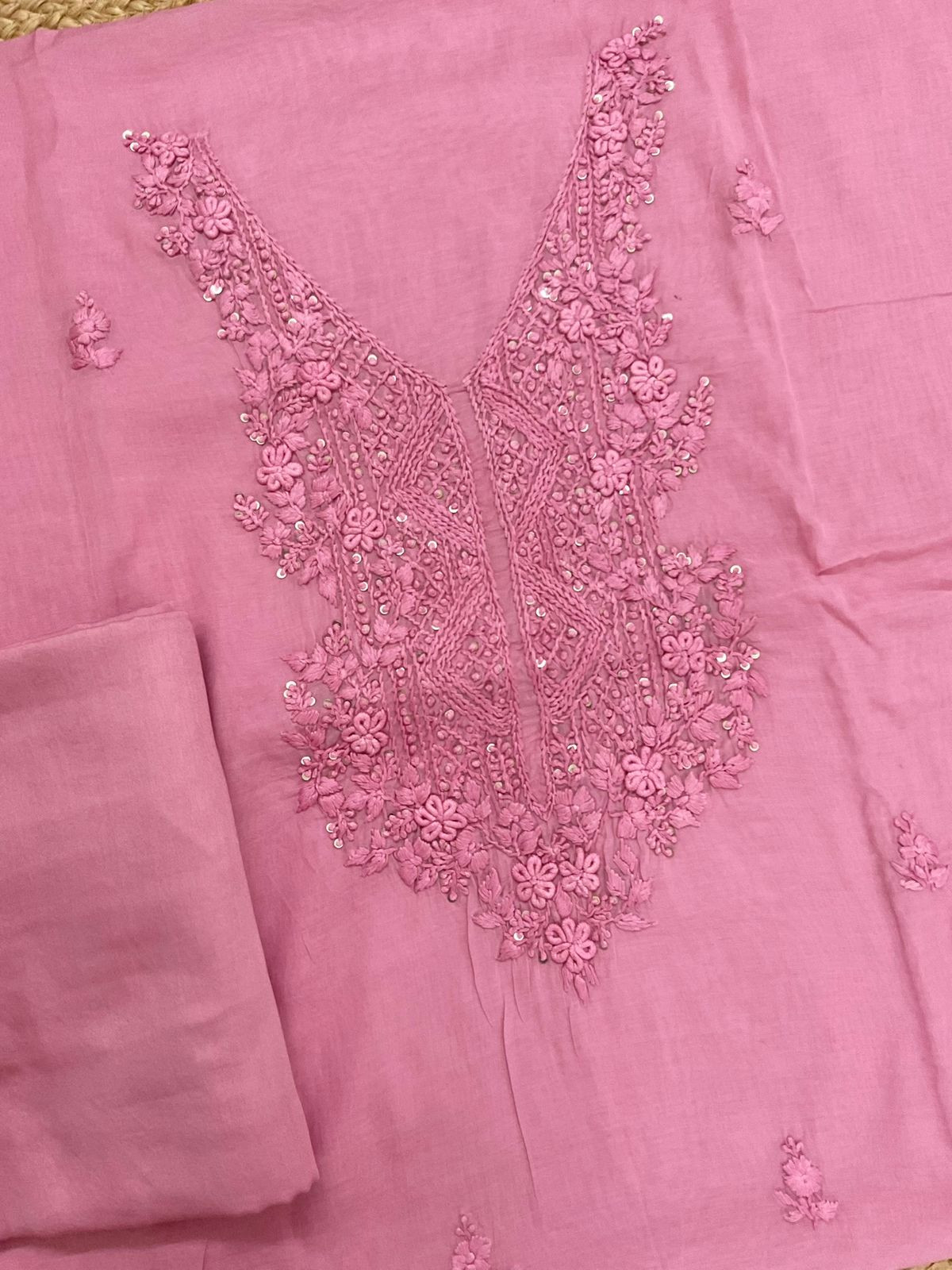 Soft Fine Chanderi Embroidered Suit - Pink