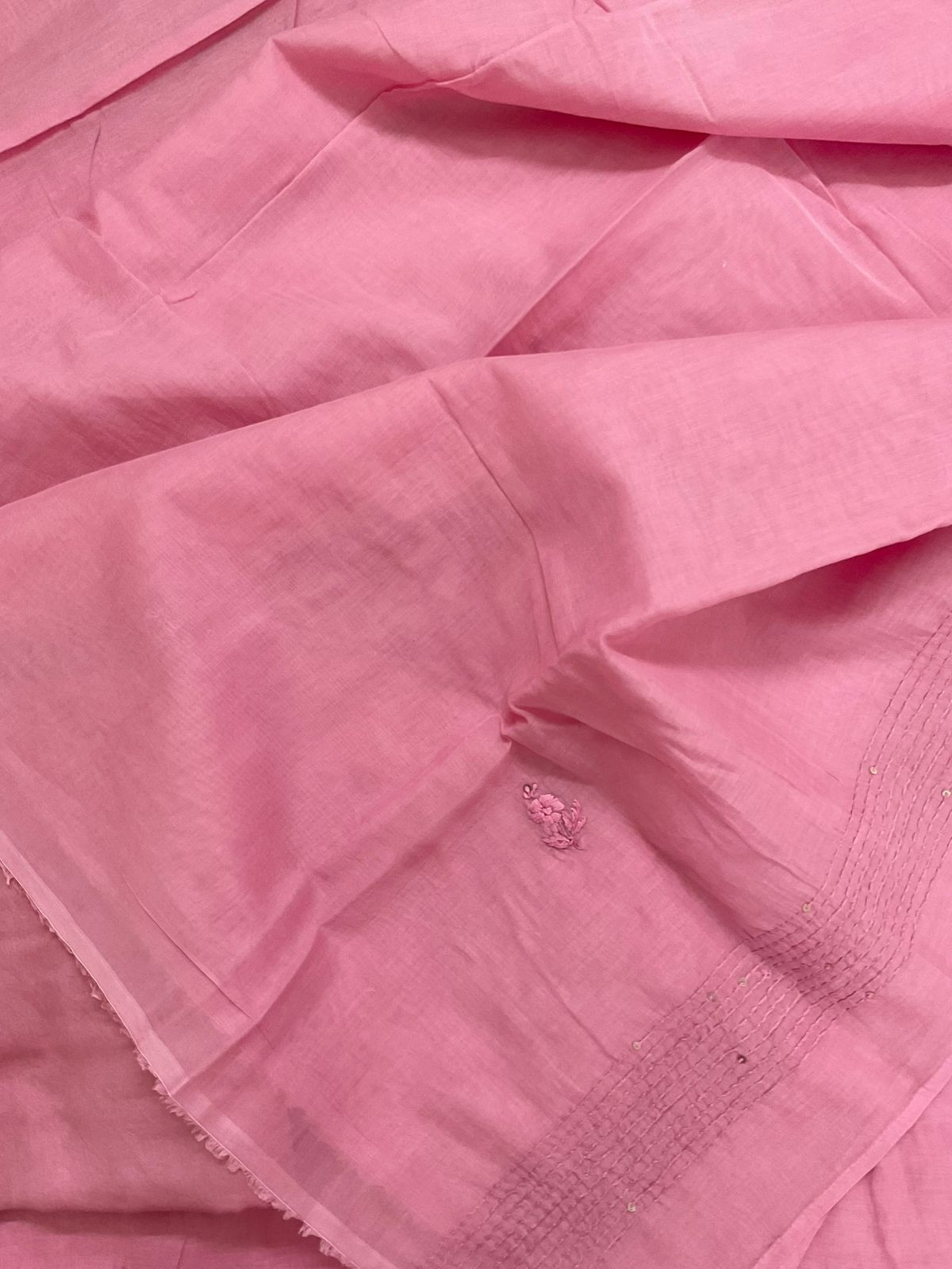 Soft Fine Chanderi Embroidered Suit - Pink