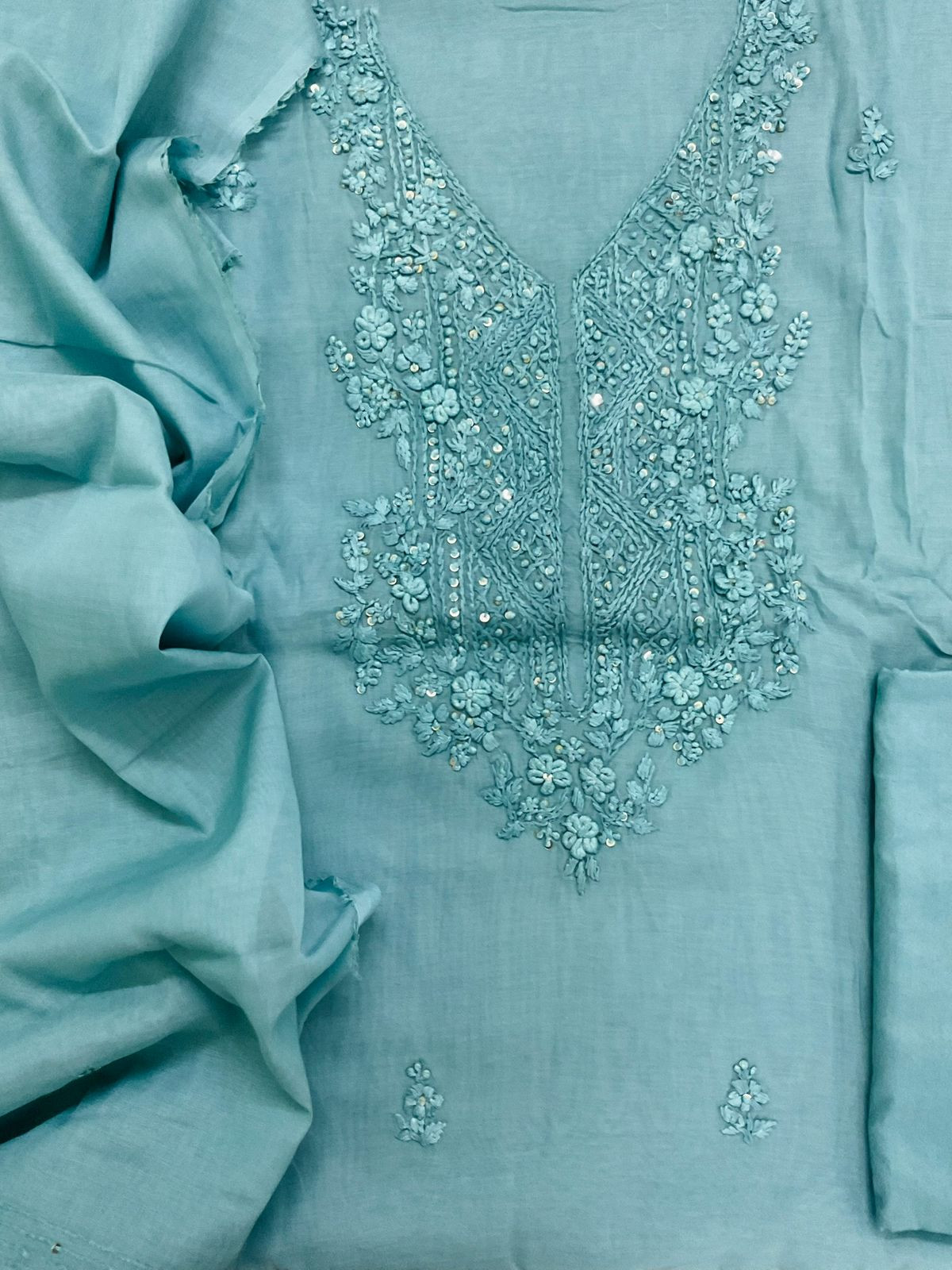 Soft Fine Chanderi Embroidered Suit - Blue