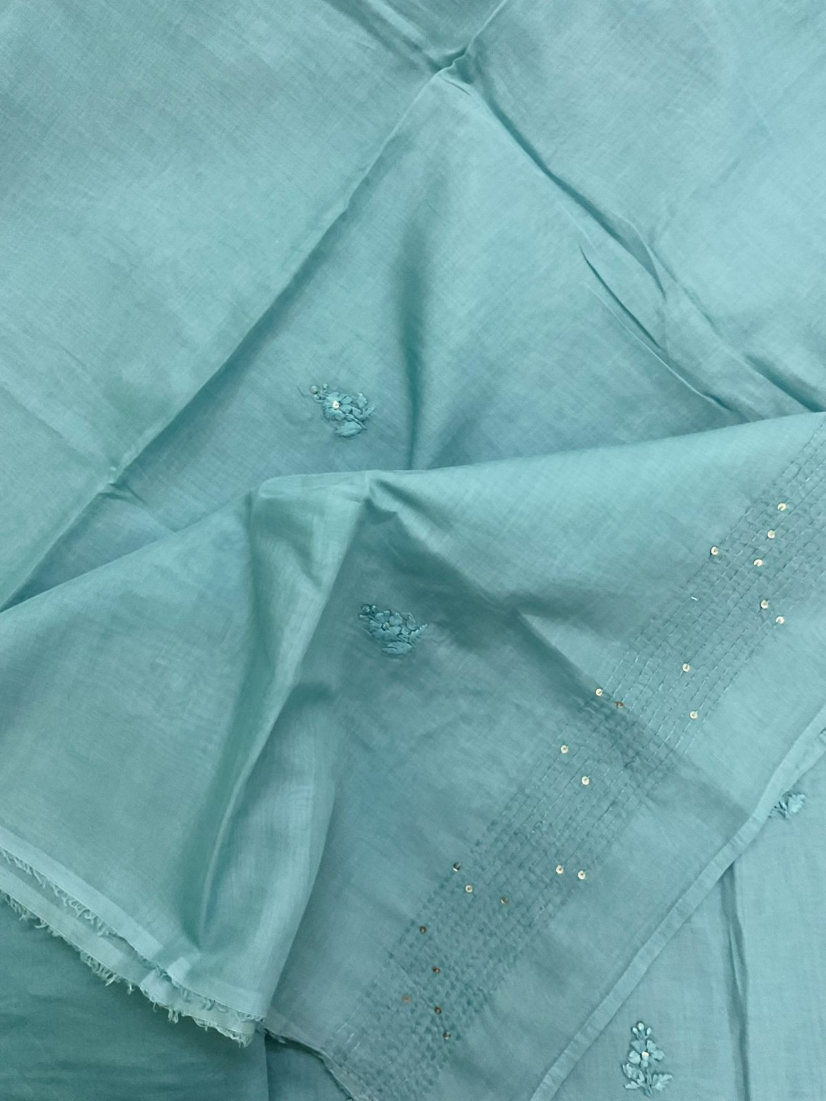 Soft Fine Chanderi Embroidered Suit - Blue