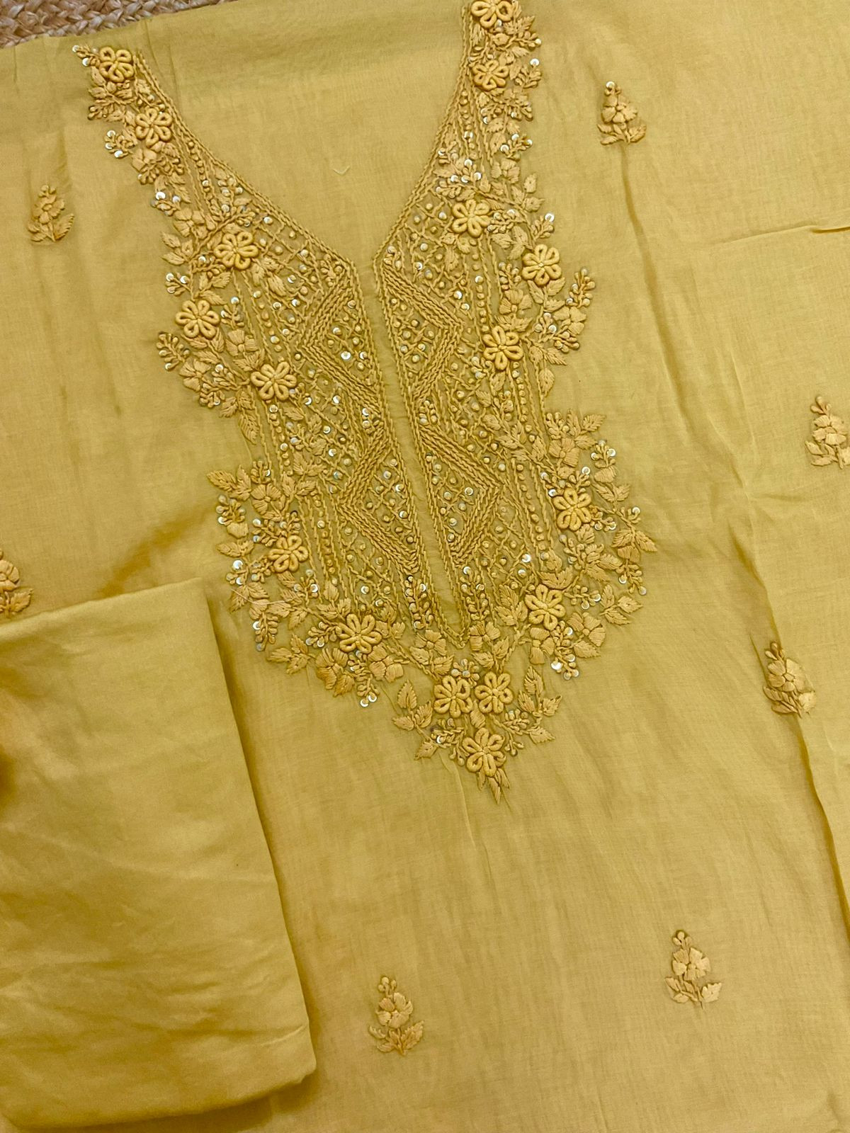 Soft Fine Chanderi Embroidered Suit - Yellow