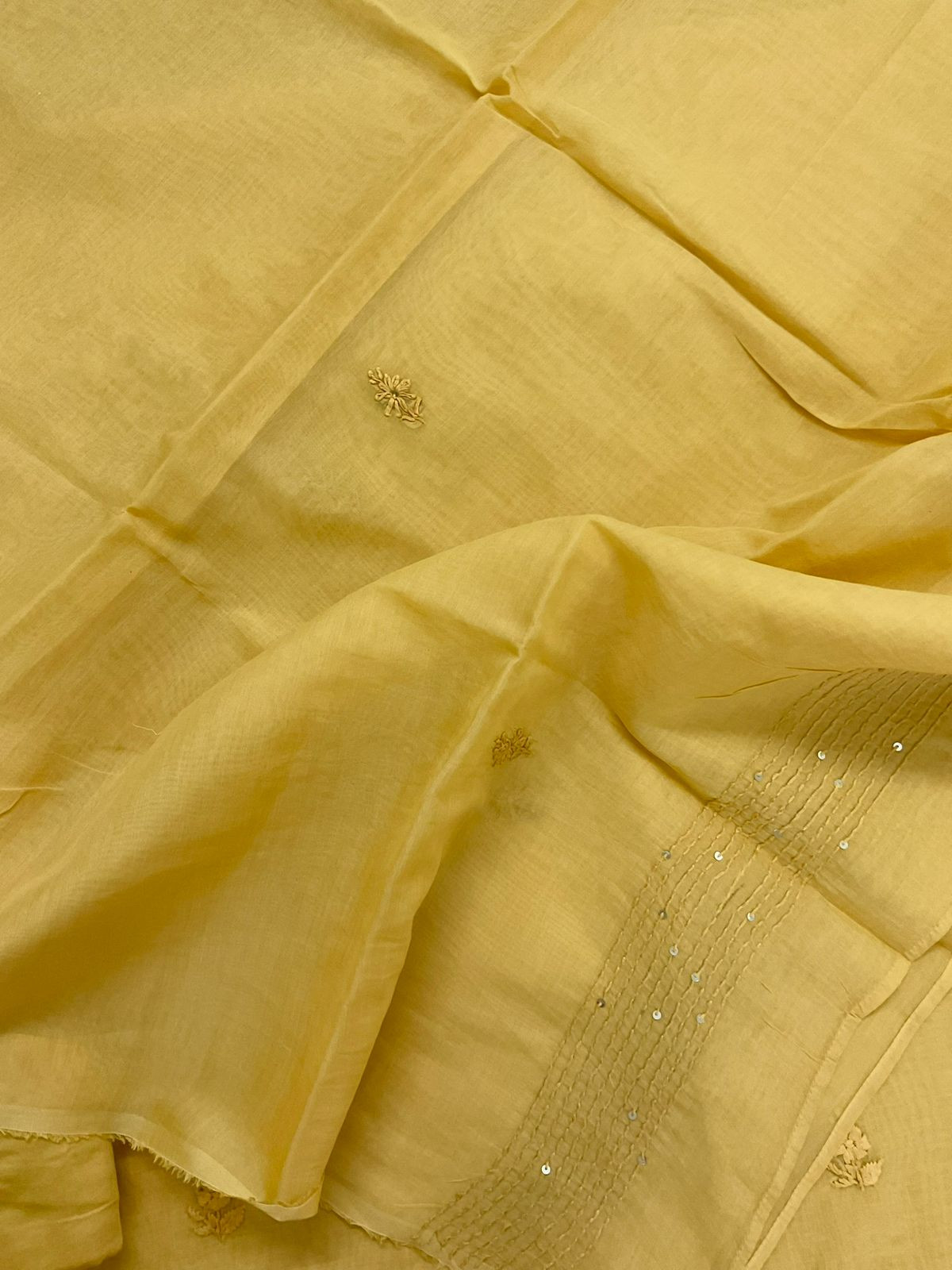 Soft Fine Chanderi Embroidered Suit - Yellow