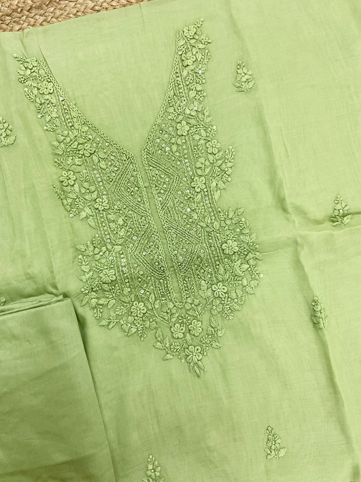 Soft Fine Chanderi Embroidered Suit - Green
