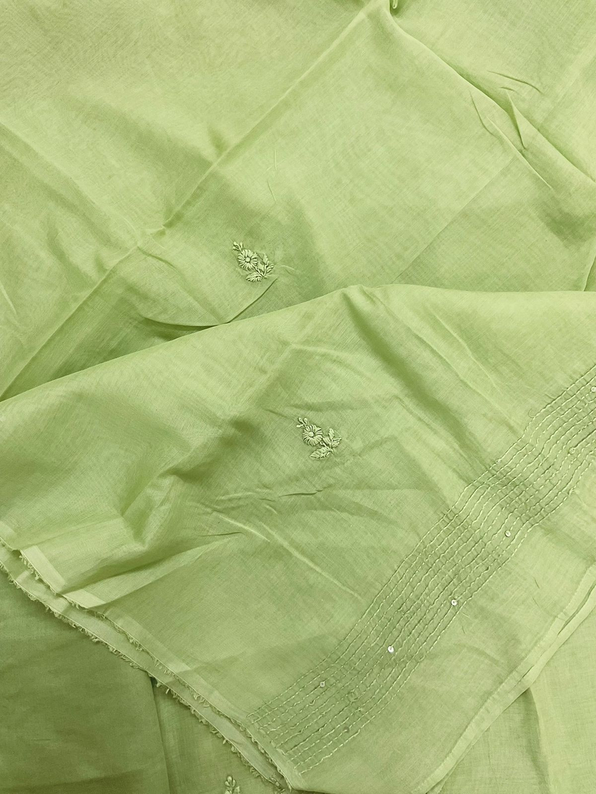 Soft Fine Chanderi Embroidered Suit - Green