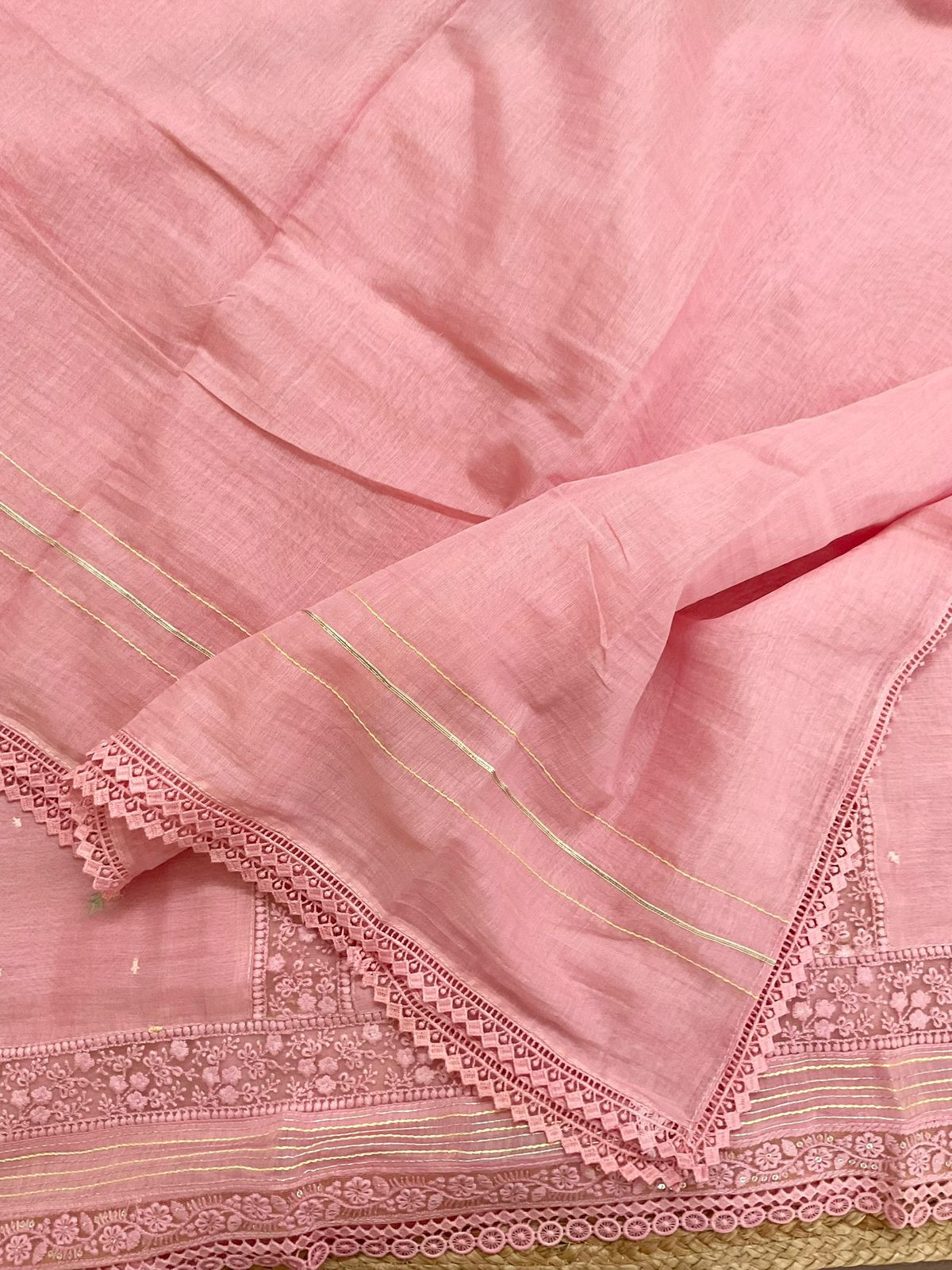 Pure Fine Mul Chanderi Embroidered Suit - Pink