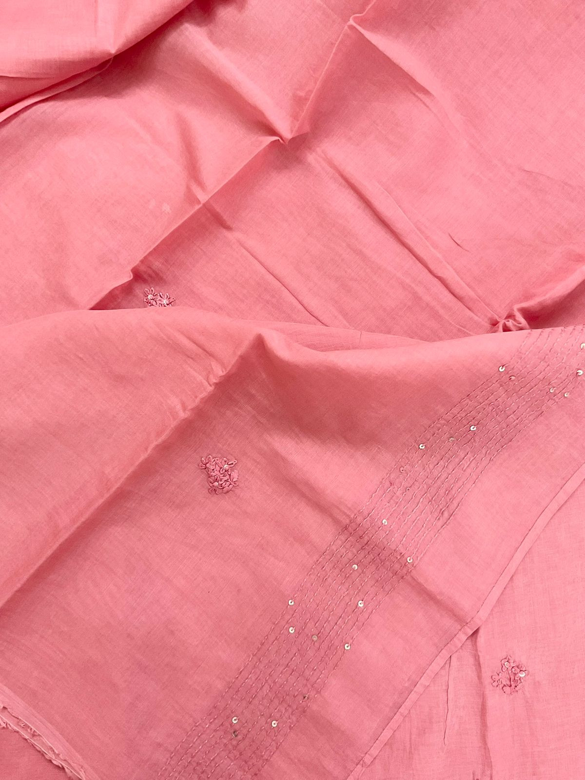 Soft Fine Chanderi Embroidered Suit - Pink