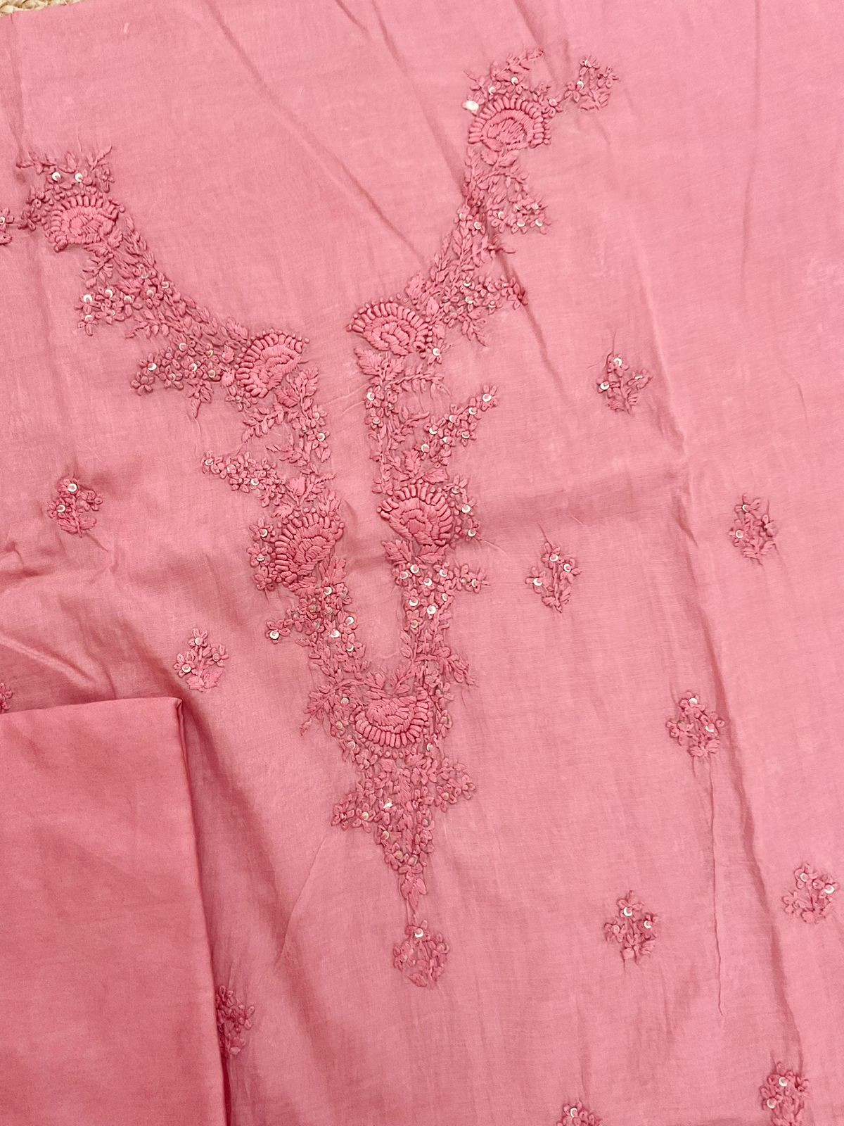 Soft Fine Chanderi Embroidered Suit - Pink