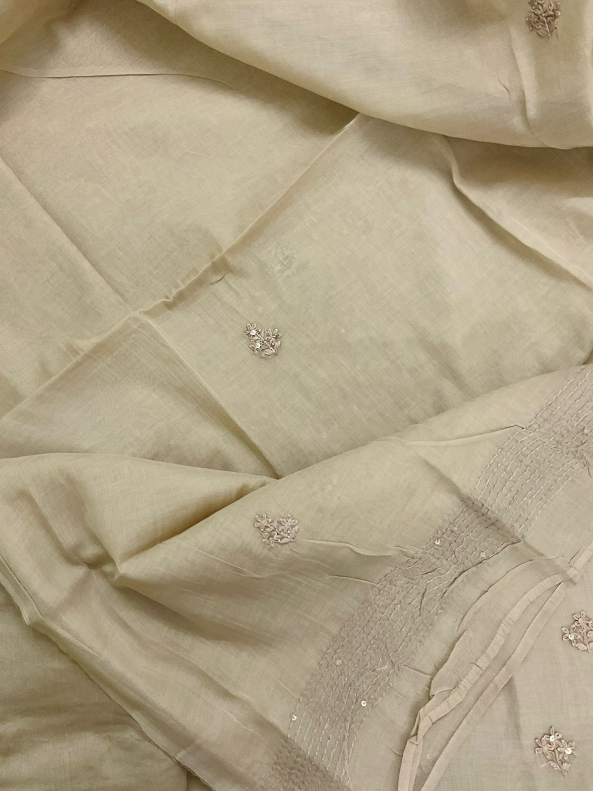 Soft Fine Chanderi Embroidered Suit - Beige