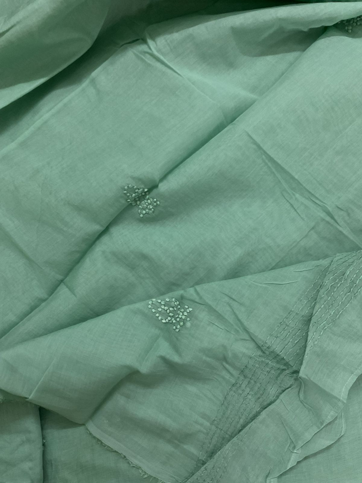 Soft Fine Chanderi Embroidered Suit - Green