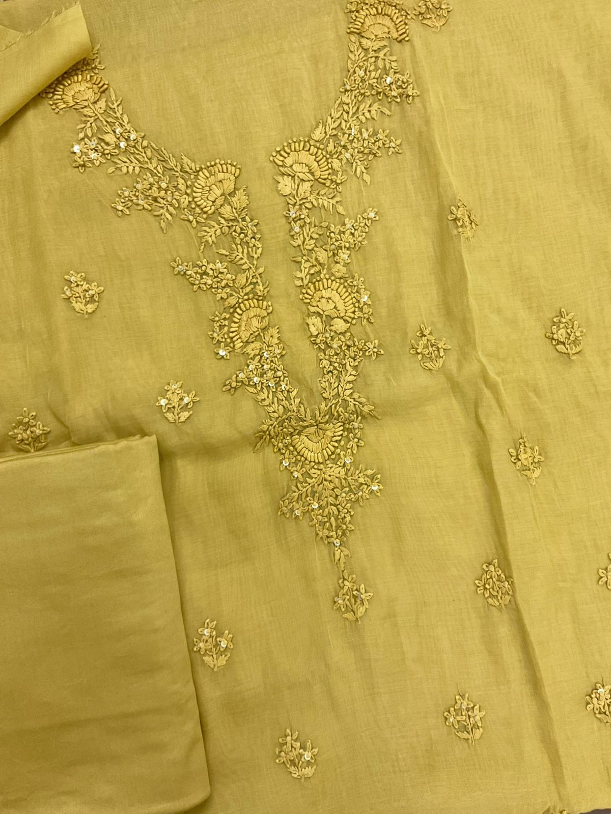 Soft Fine Chanderi Embroidered Suit - Yellow