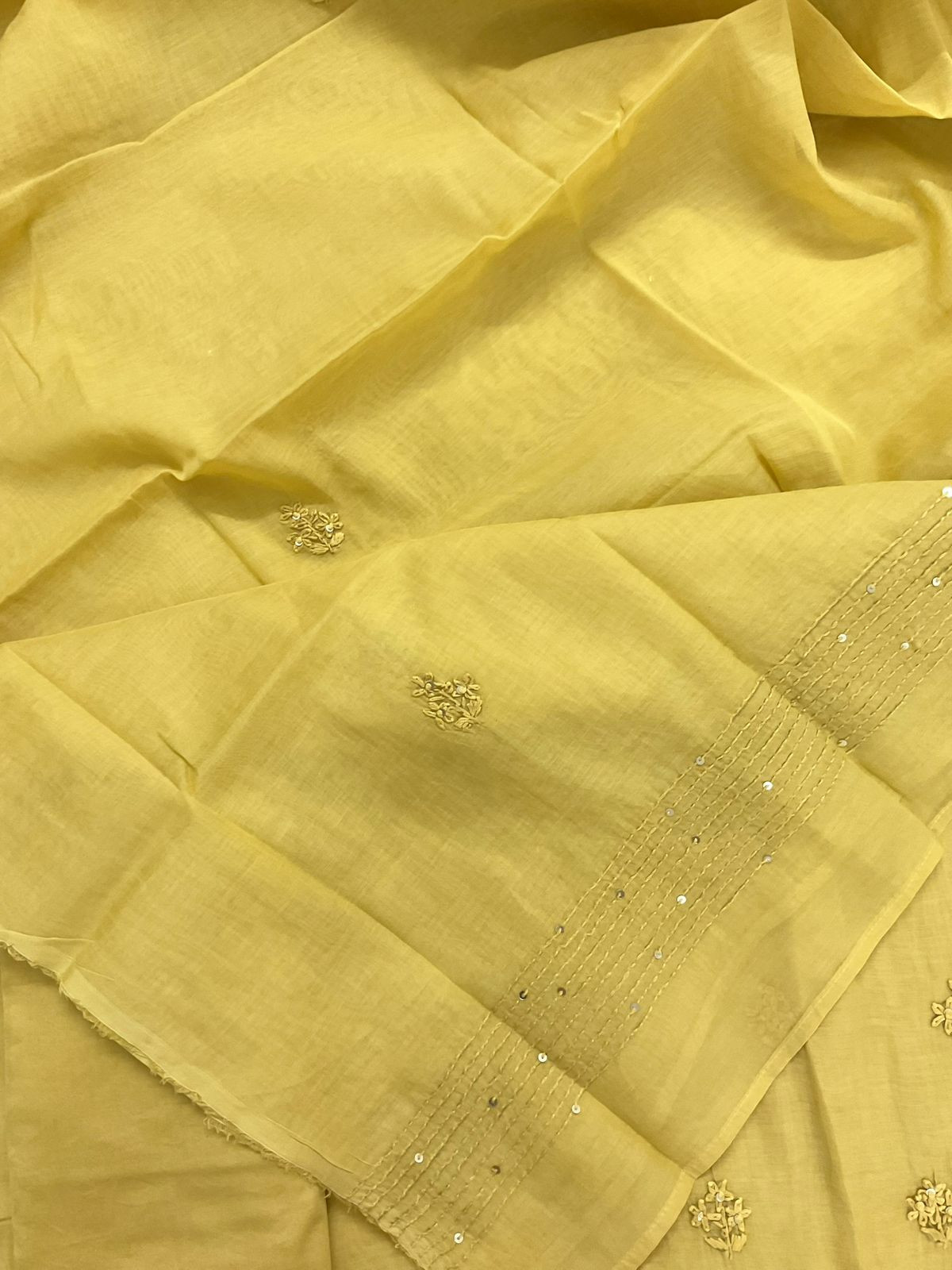 Soft Fine Chanderi Embroidered Suit - Yellow