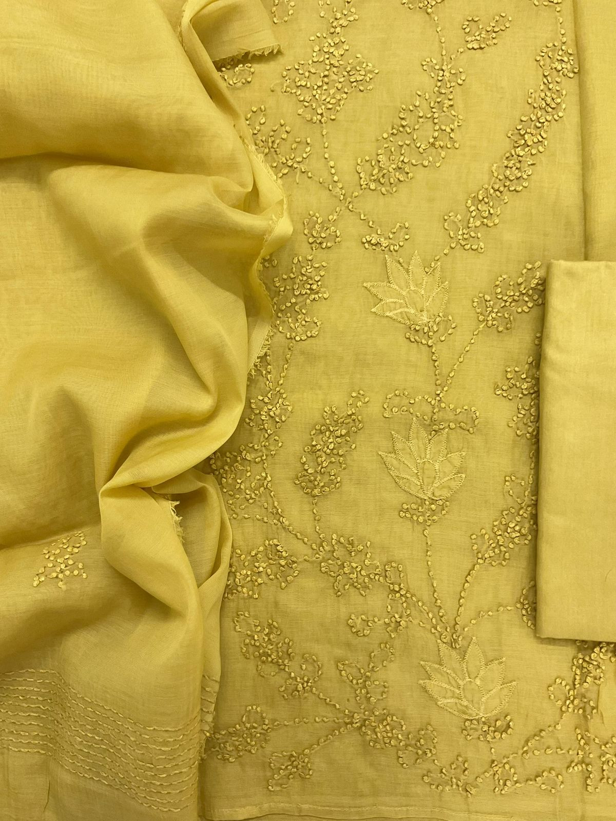 Soft Fine Chanderi Embroidered Suit - Yellow