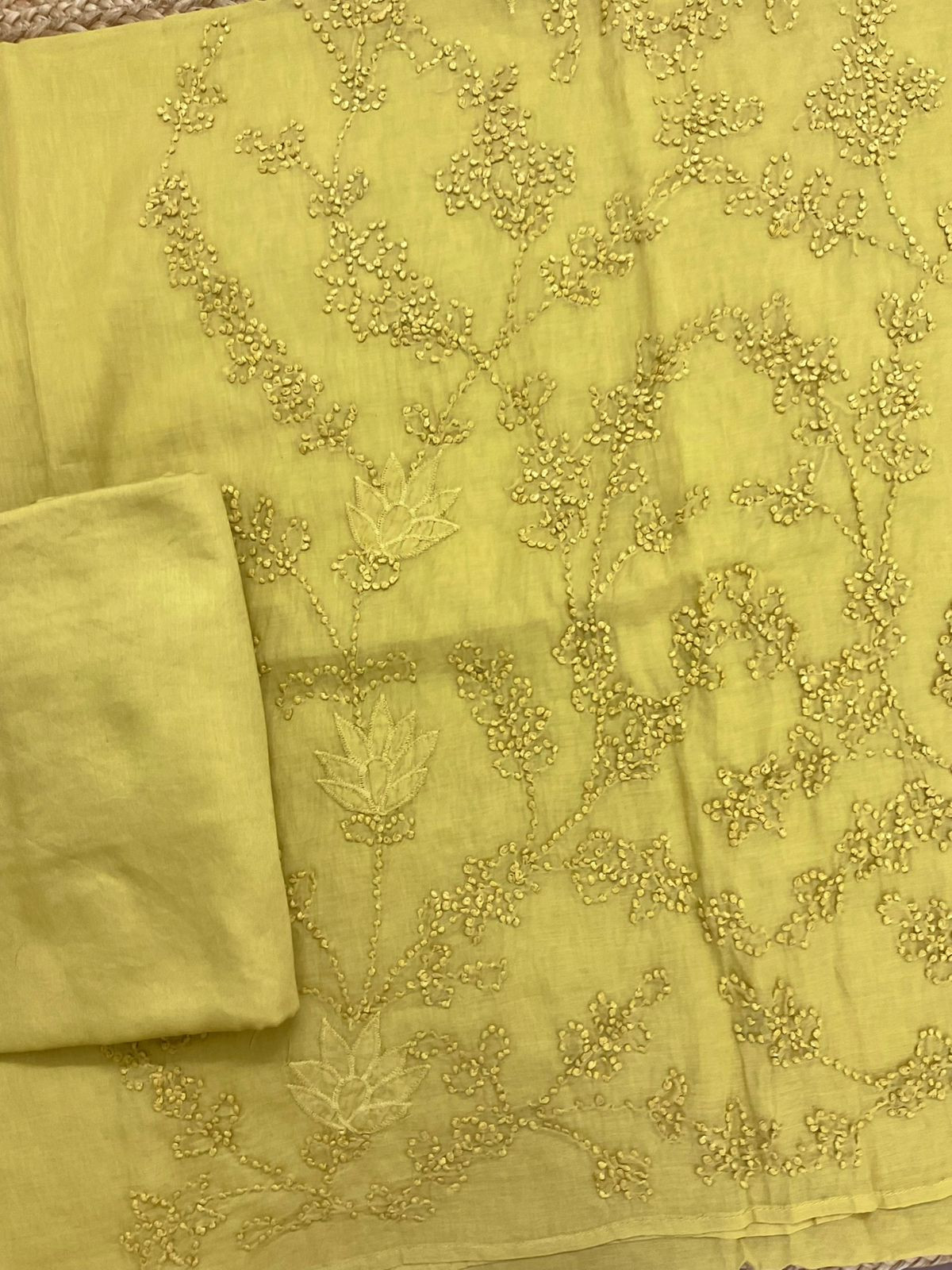 Soft Fine Chanderi Embroidered Suit - Yellow