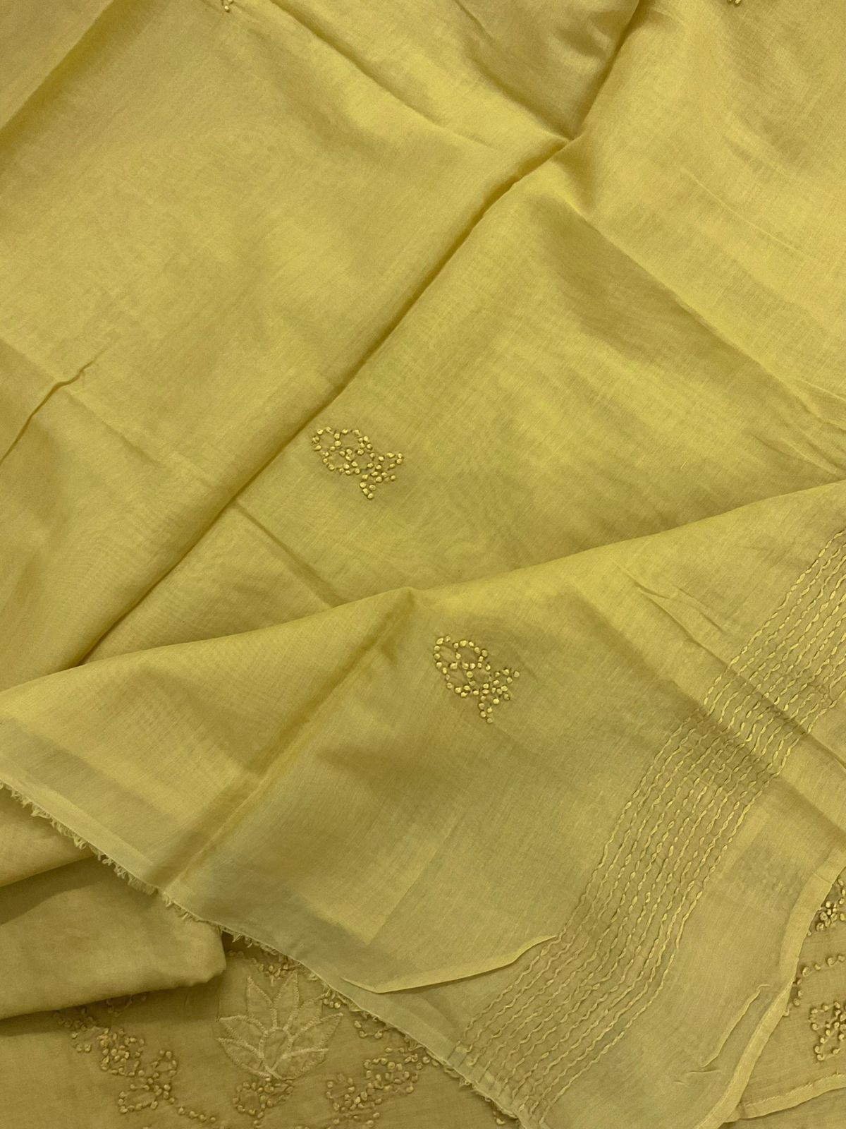 Soft Fine Chanderi Embroidered Suit - Yellow