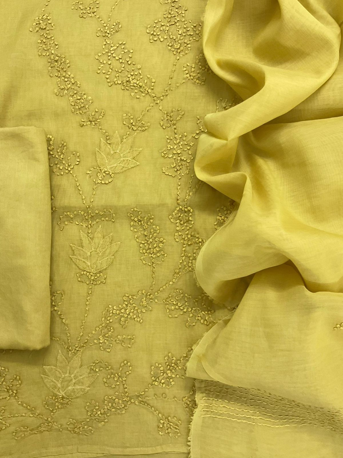 Soft Fine Chanderi Embroidered Suit - Yellow