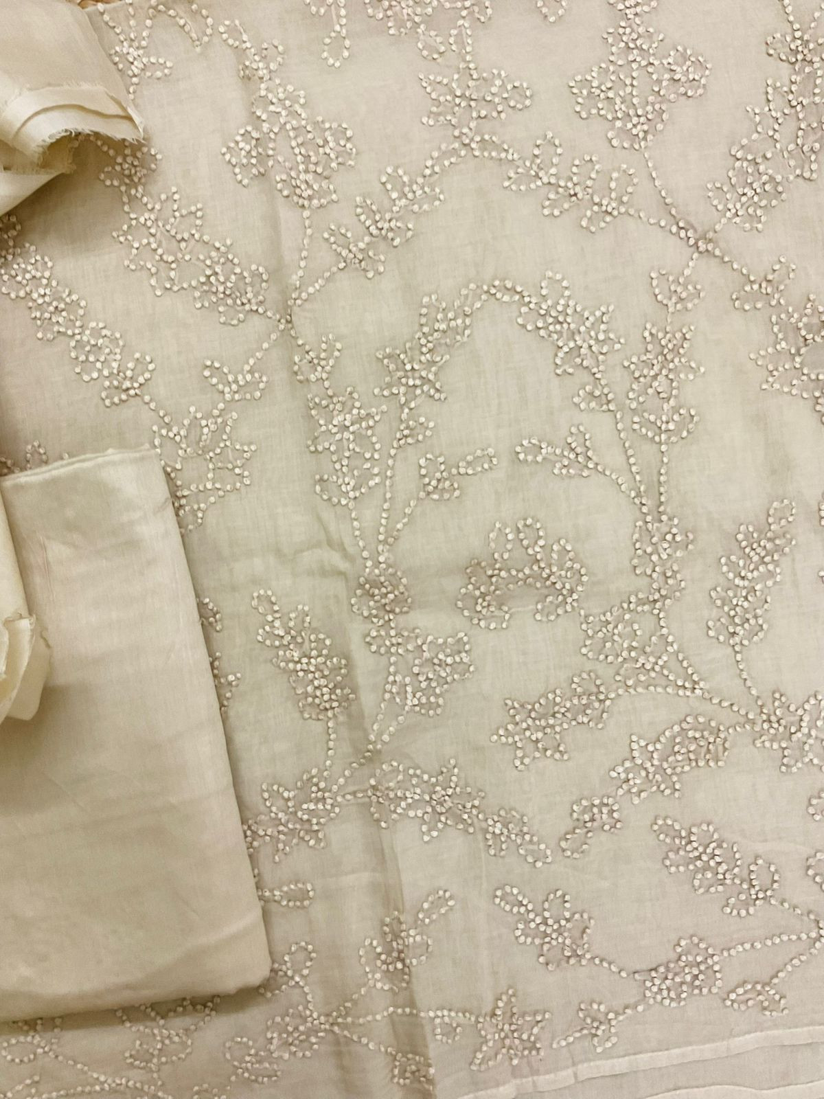 Soft Fine Chanderi Embroidered Suit - Beige
