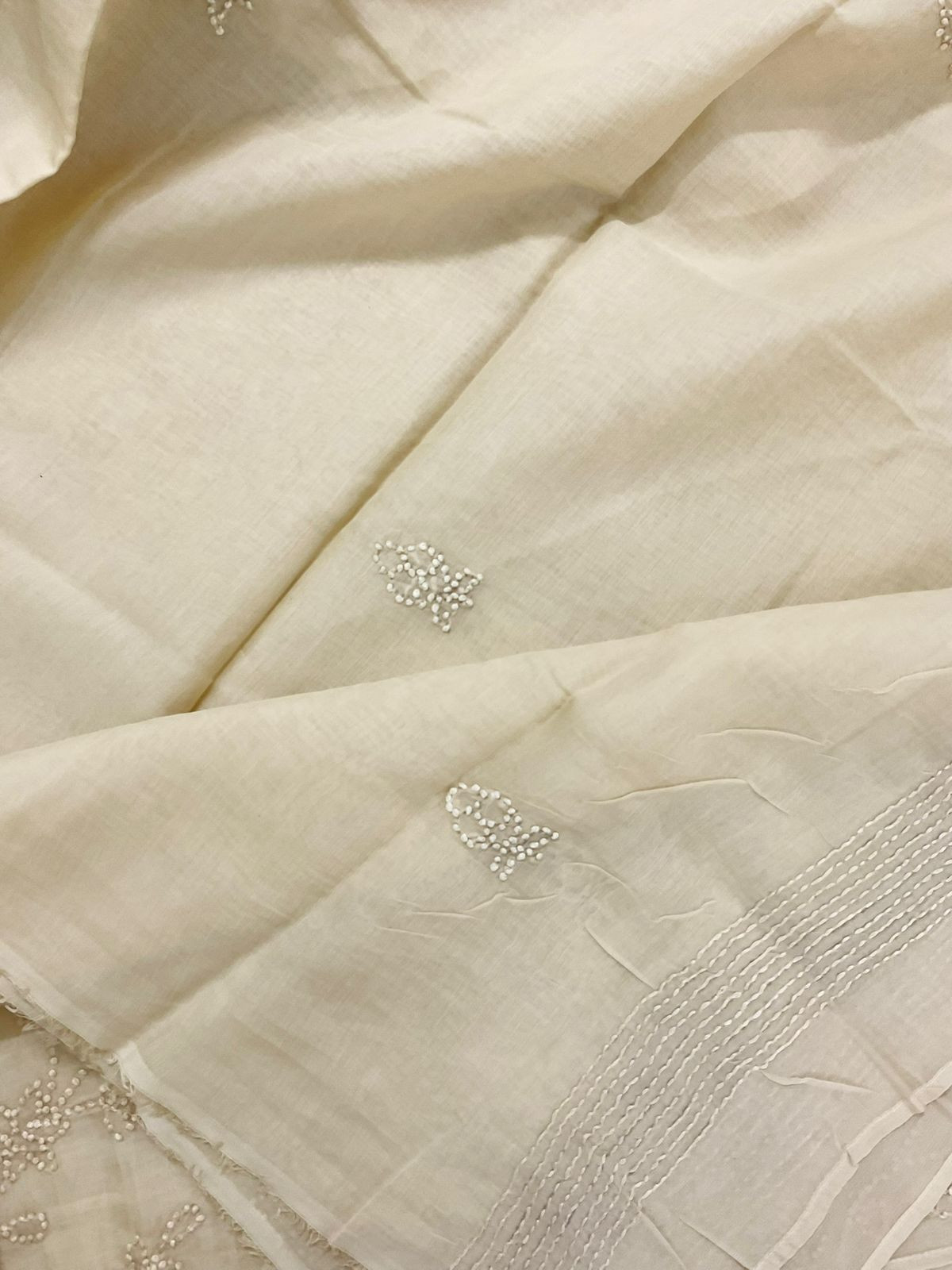 Soft Fine Chanderi Embroidered Suit - Beige