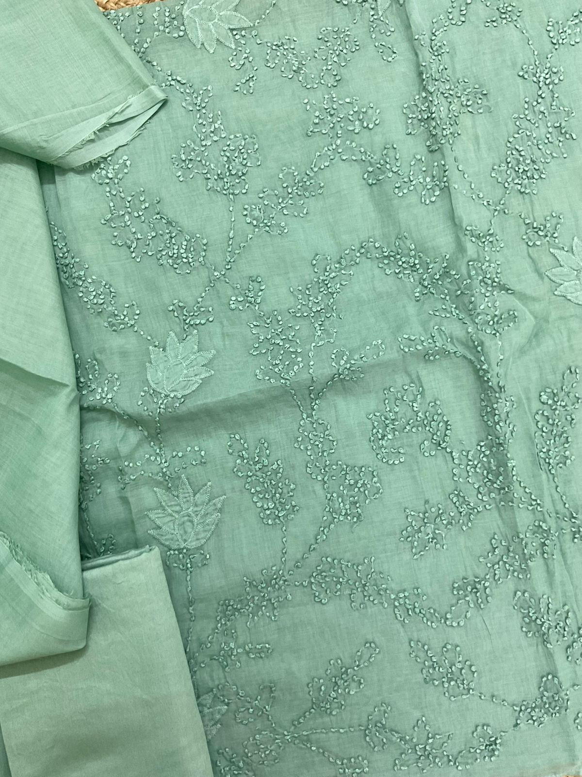 Soft Fine Chanderi Embroidered Suit - Green
