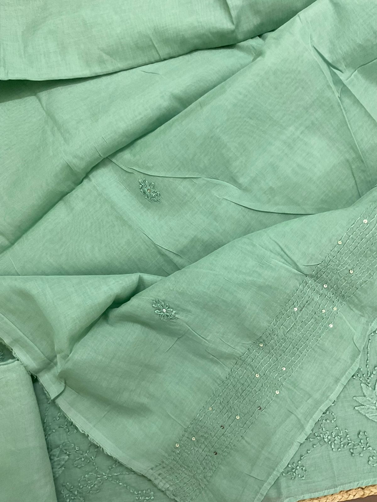 Soft Fine Chanderi Embroidered Suit - Green