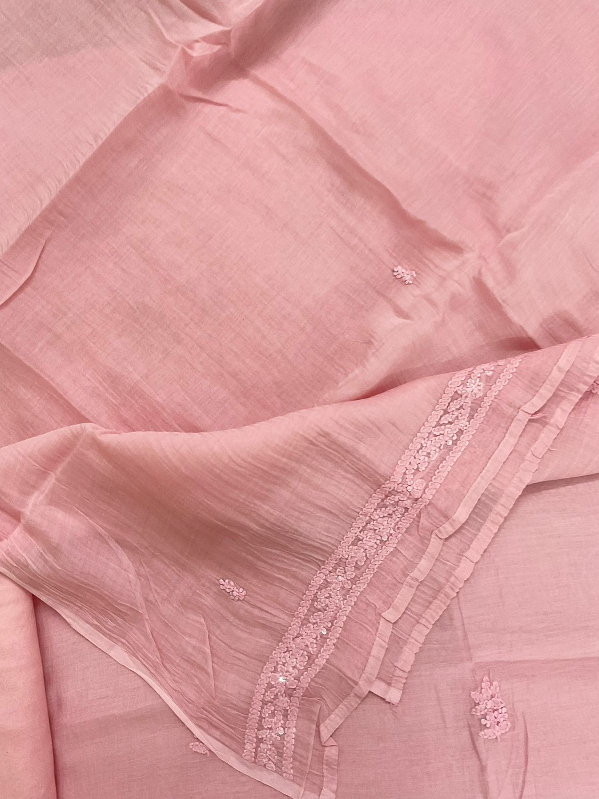 Pure Fine Mul Chanderi Embroidered Suit - Pink