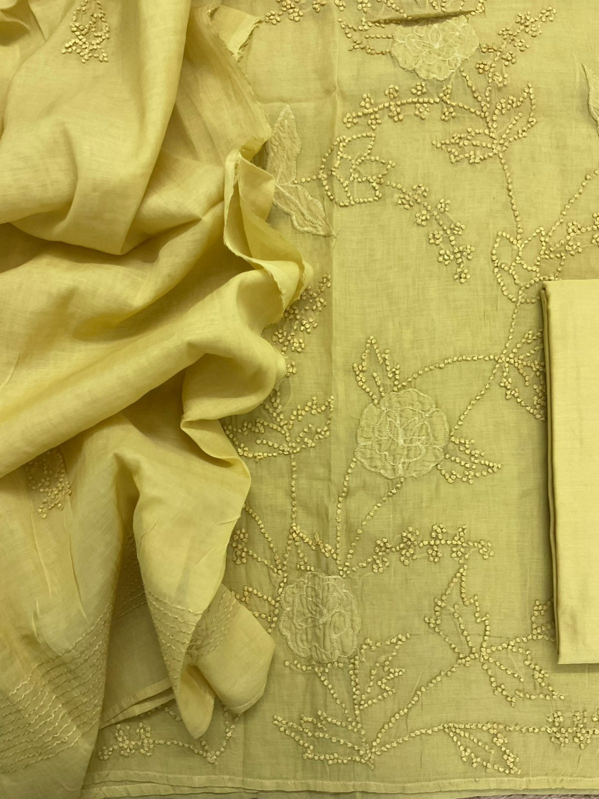 Soft Fine Chanderi Embroidered Suit - Yellow