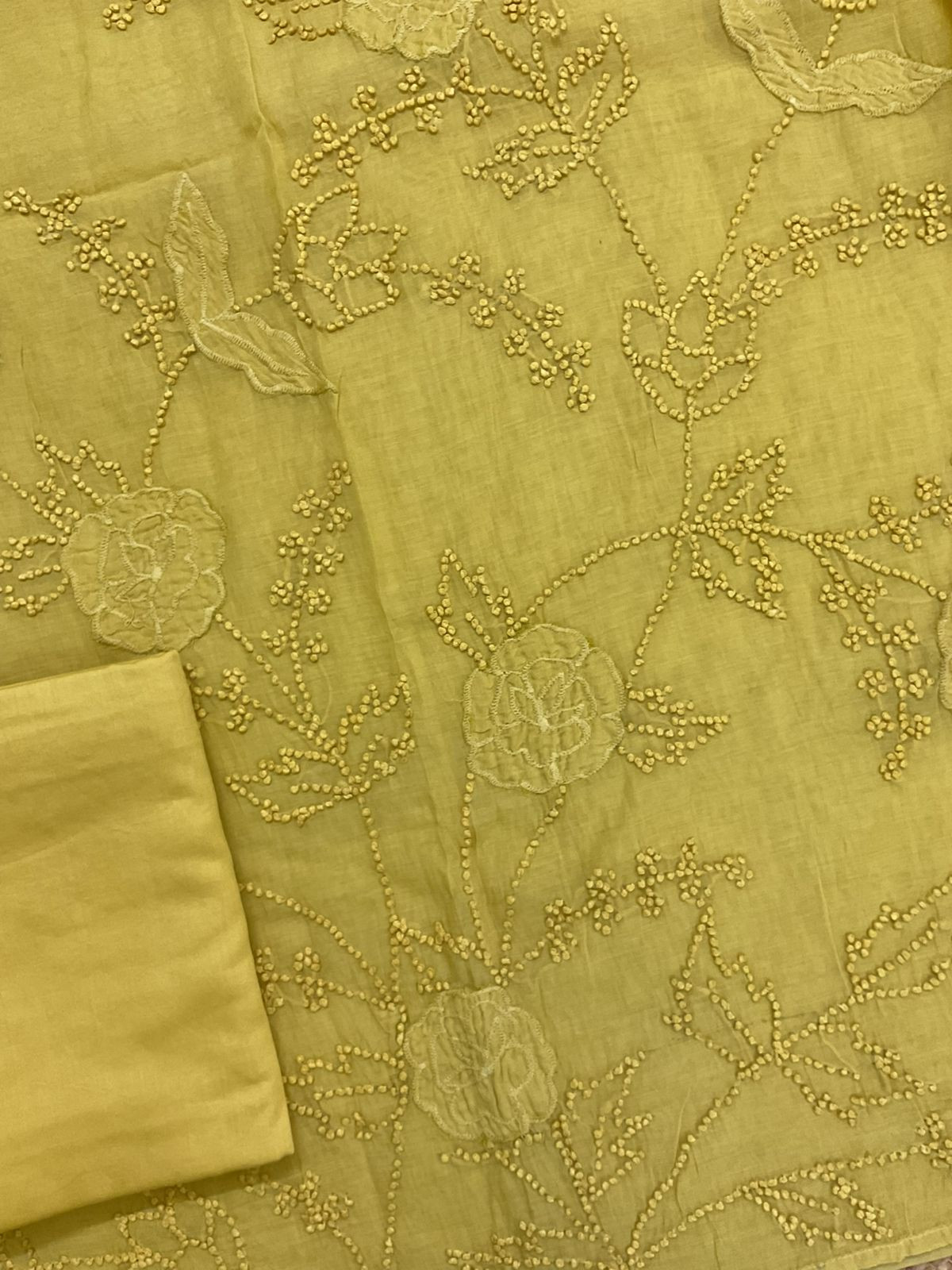 Soft Fine Chanderi Embroidered Suit - Yellow