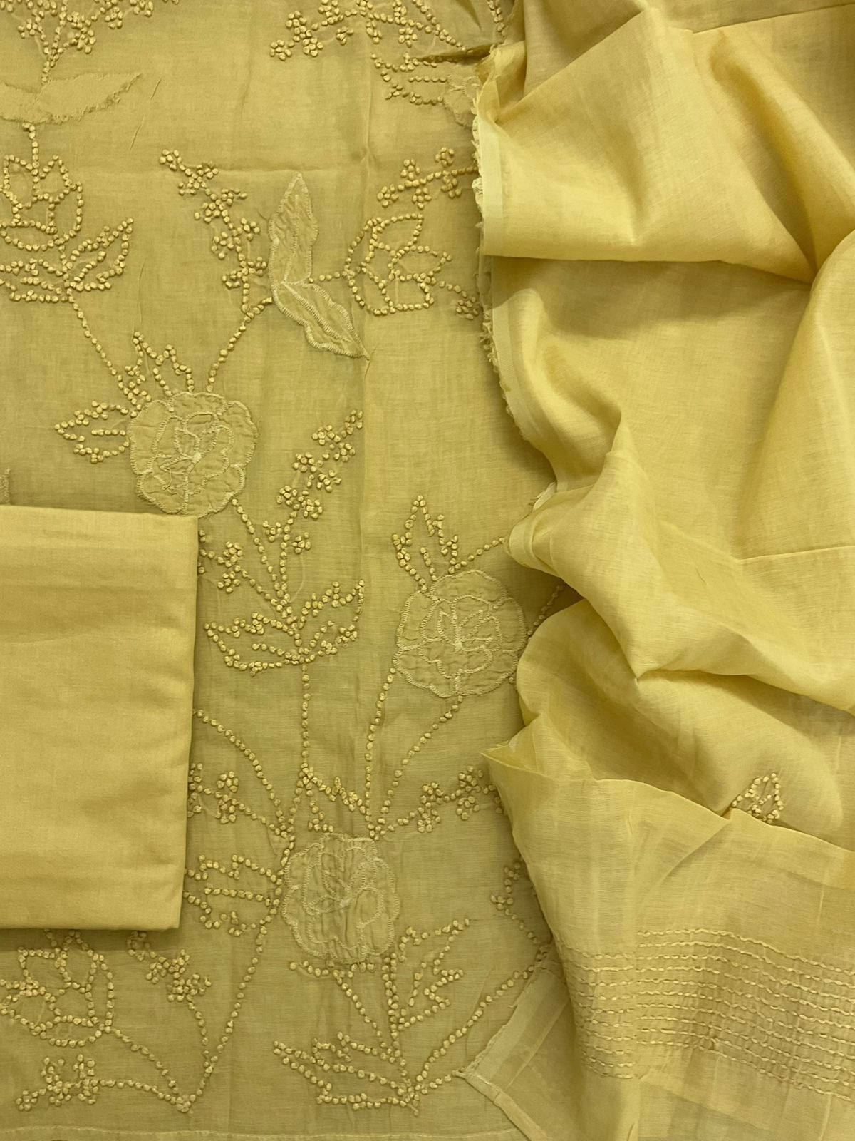 Soft Fine Chanderi Embroidered Suit - Yellow