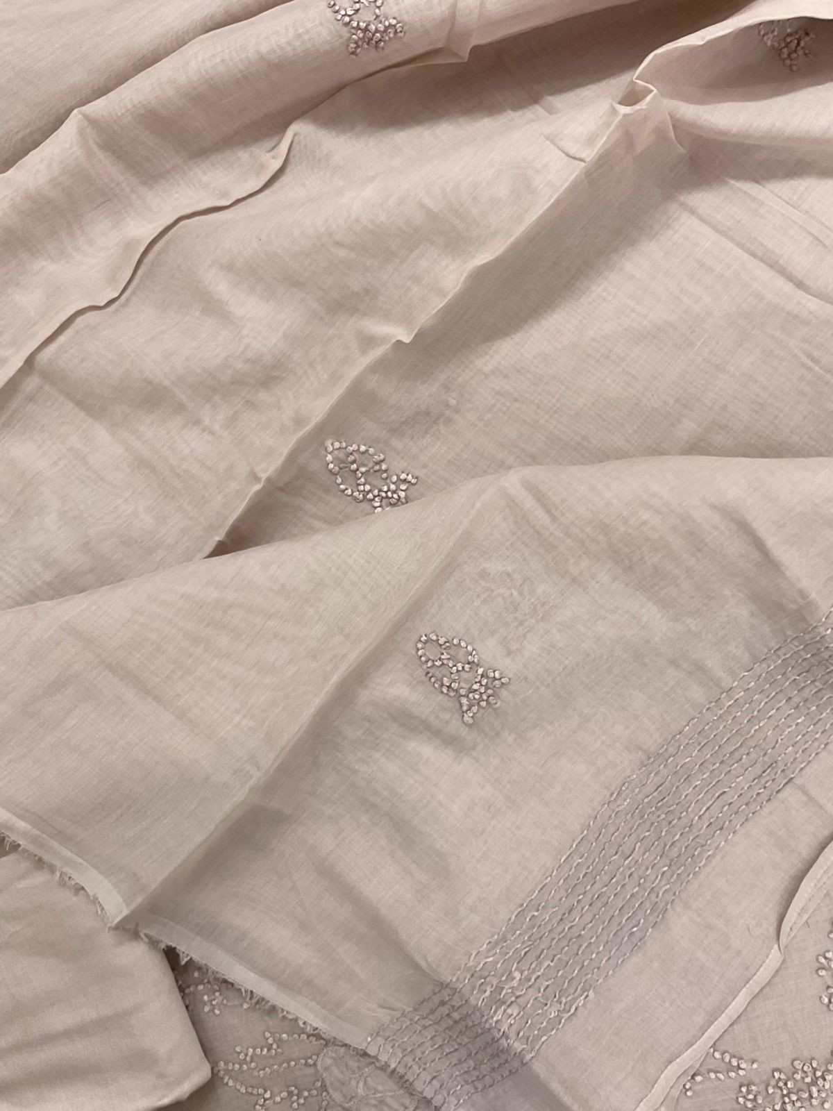 Soft Fine Chanderi Embroidered Suit - Lilac Beige