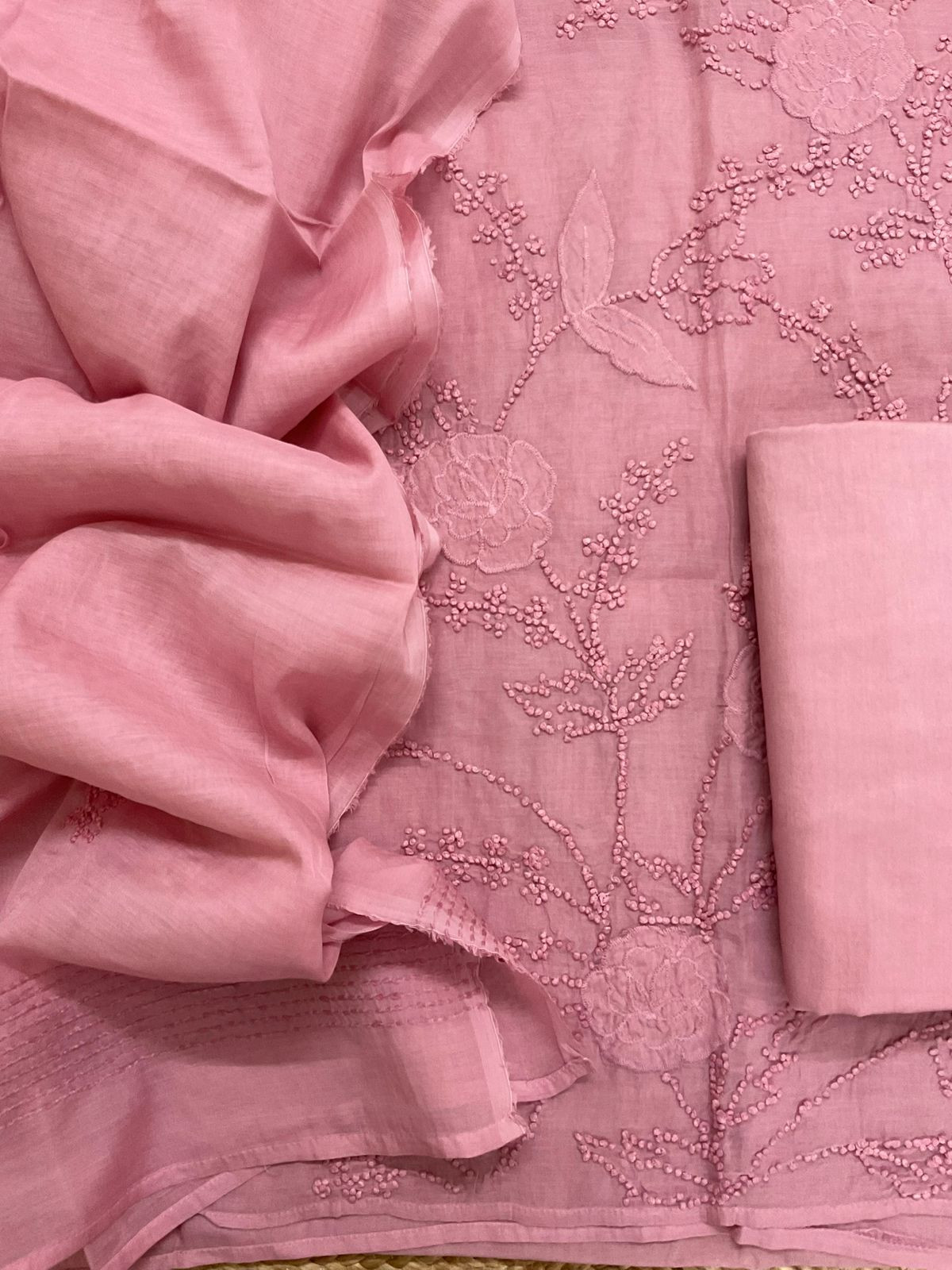 Soft Fine Chanderi Embroidered Suit - Pink