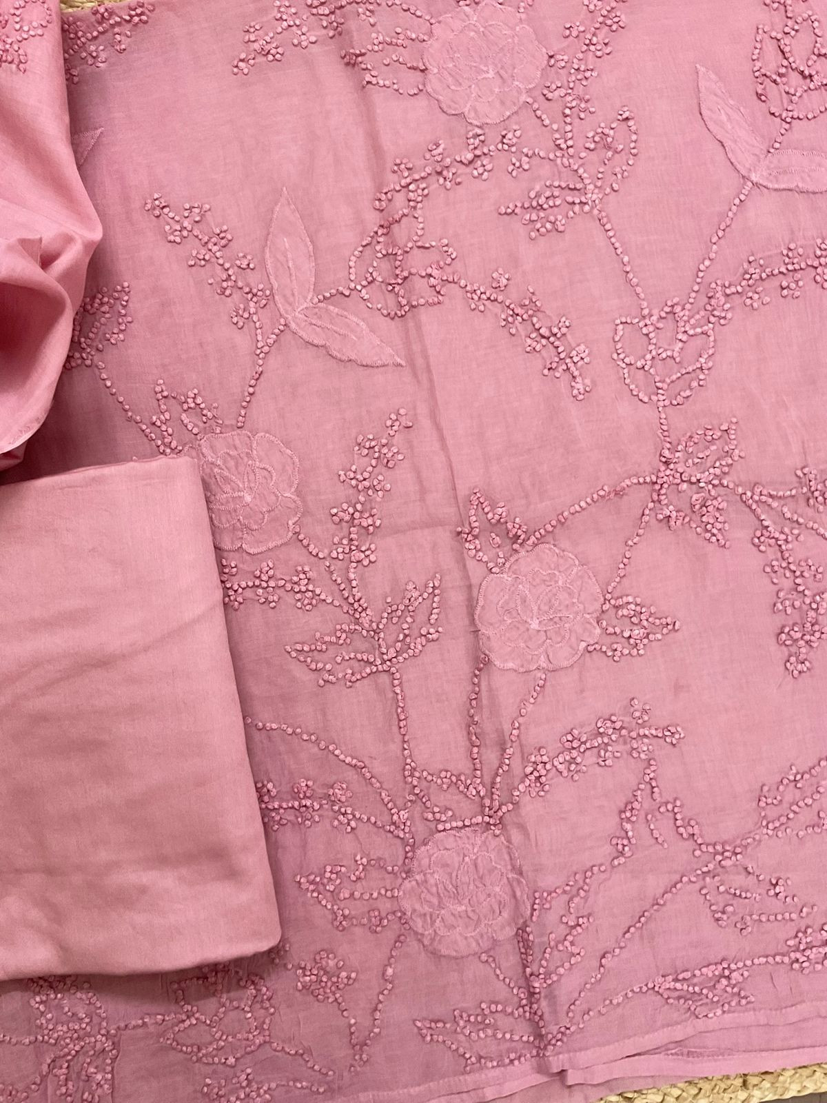 Soft Fine Chanderi Embroidered Suit - Pink