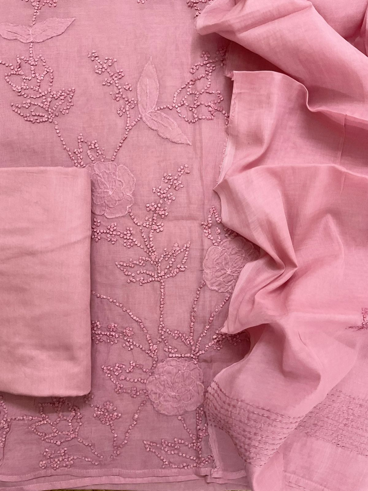 Soft Fine Chanderi Embroidered Suit - Pink