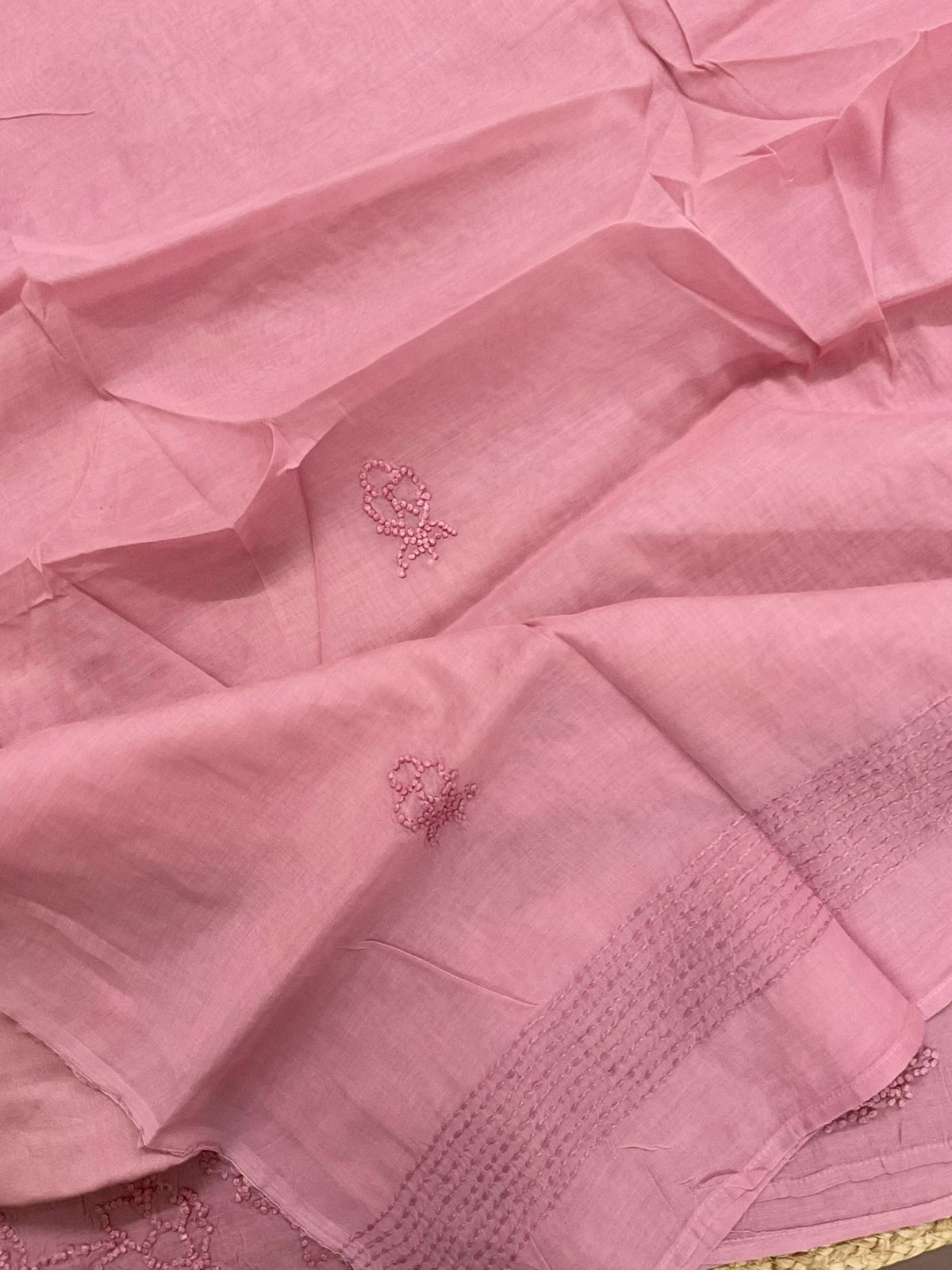 Soft Fine Chanderi Embroidered Suit - Pink