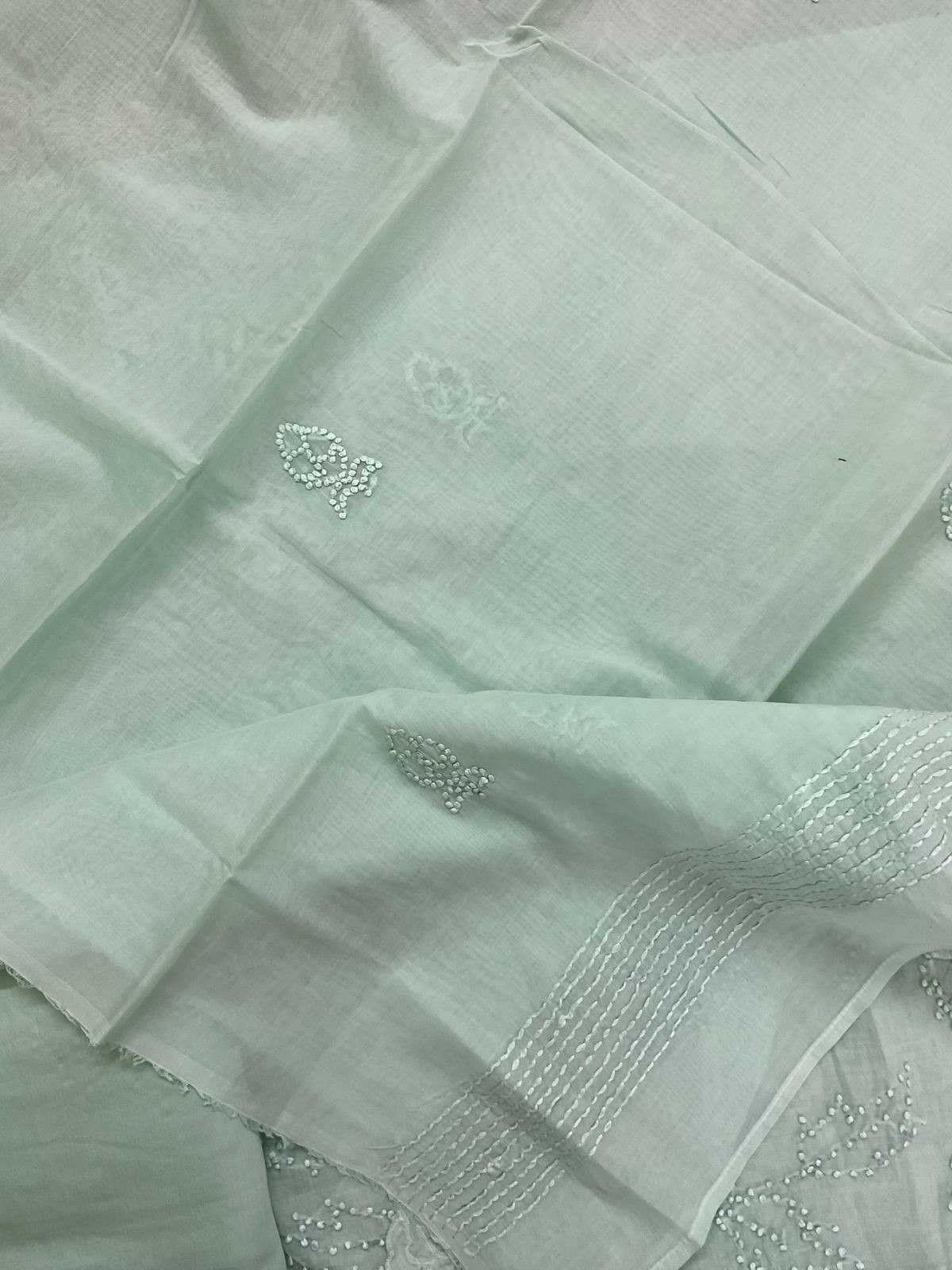 Soft Fine Chanderi Embroidered Suit - Aqua