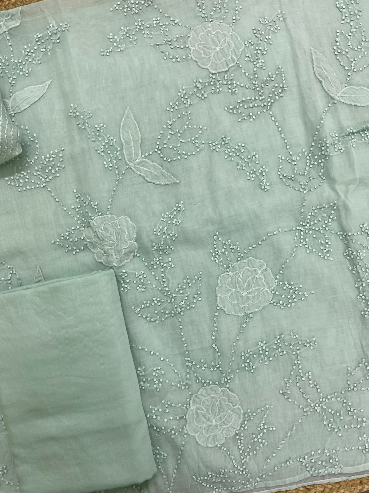 Soft Fine Chanderi Embroidered Suit - Aqua