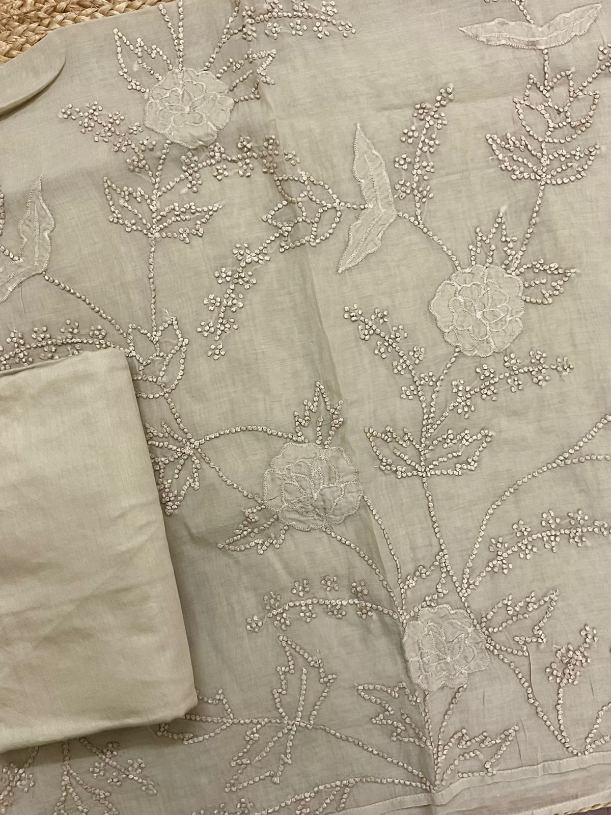 Soft Fine Chanderi Embroidered Suit - Beige