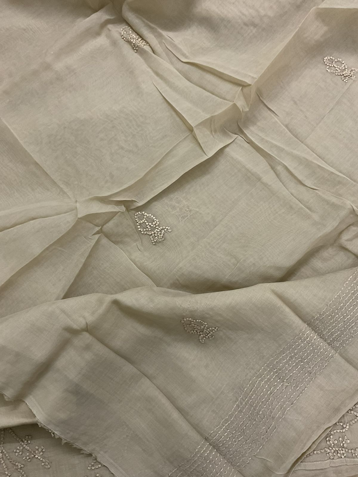 Soft Fine Chanderi Embroidered Suit - Beige