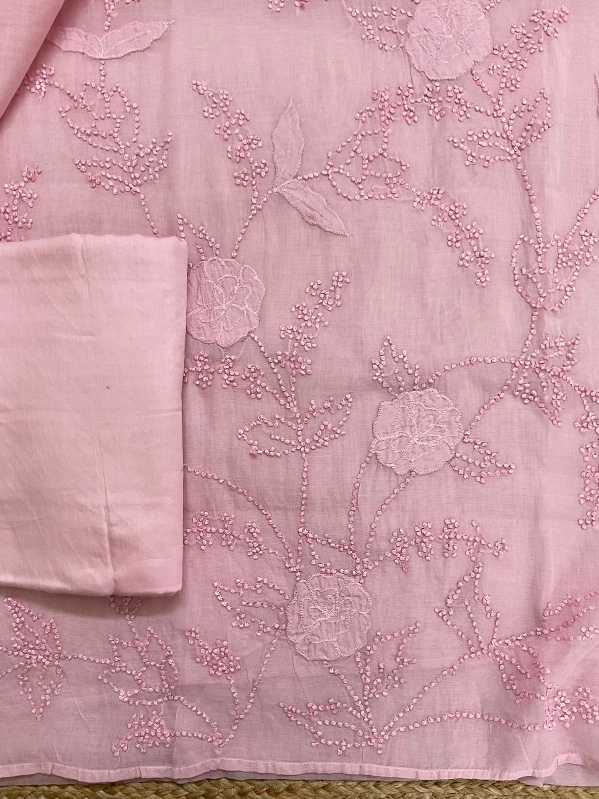 Soft Fine Chanderi Embroidered Suit - Pink