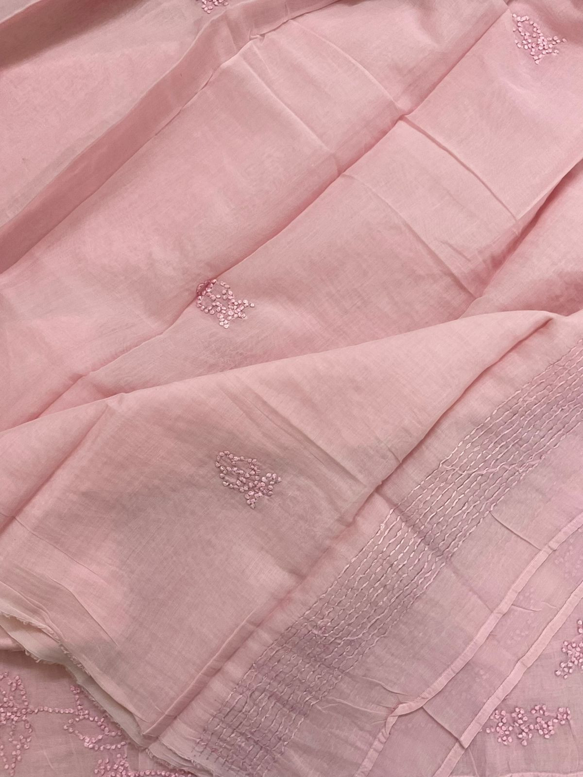 Soft Fine Chanderi Embroidered Suit - Pink