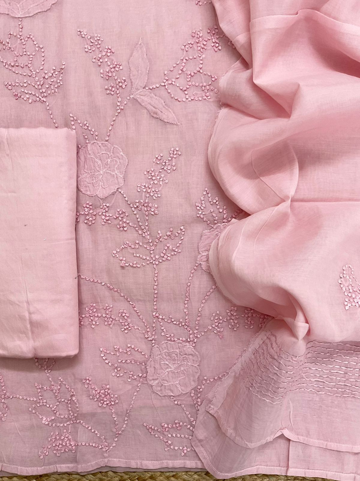 Soft Fine Chanderi Embroidered Suit - Pink