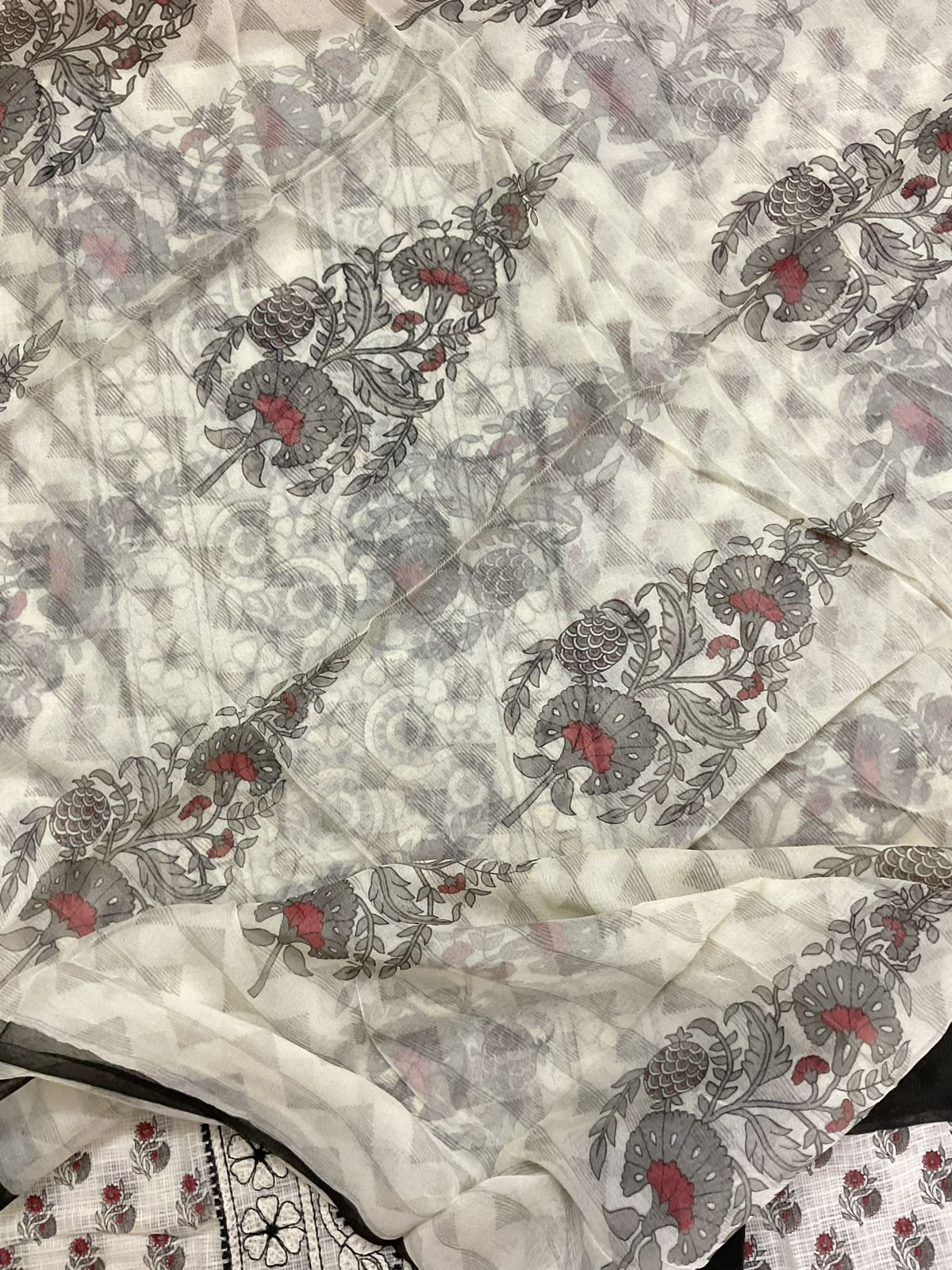 Pure Kota Cotton Printed Embroidered Suit - Off White