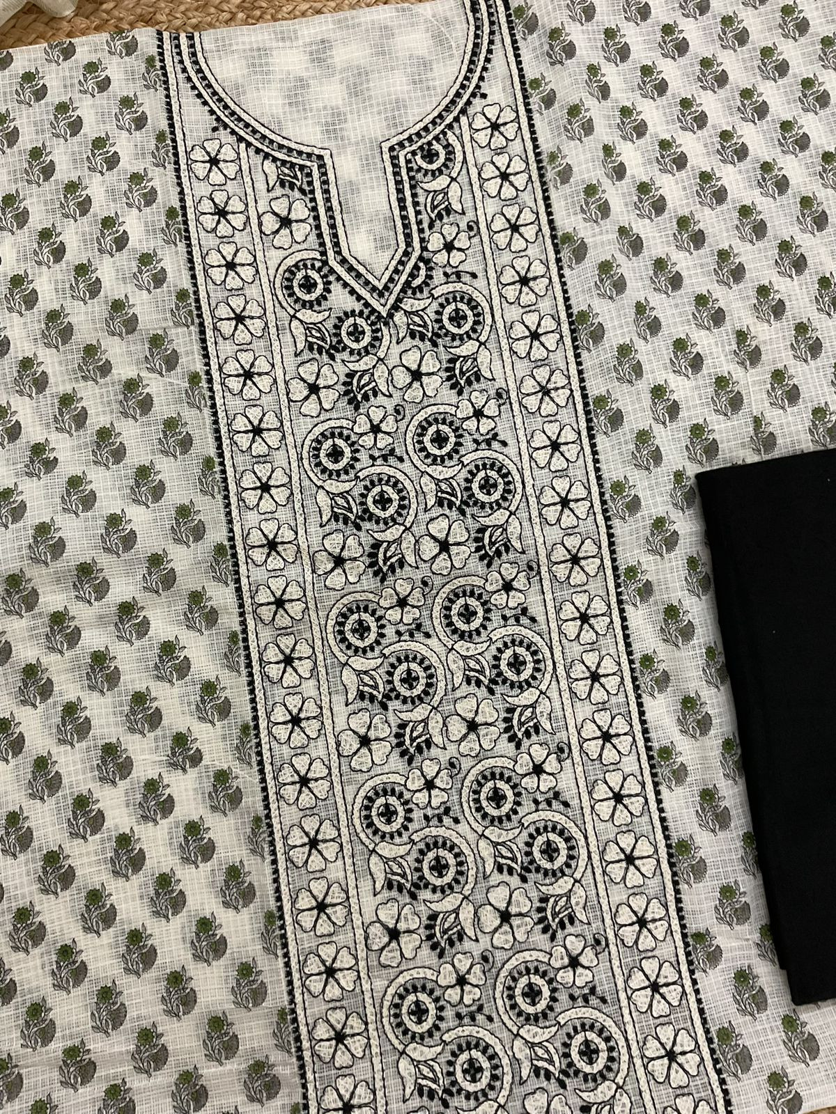 Pure Kota Cotton Printed Embroidered Suit - Off White