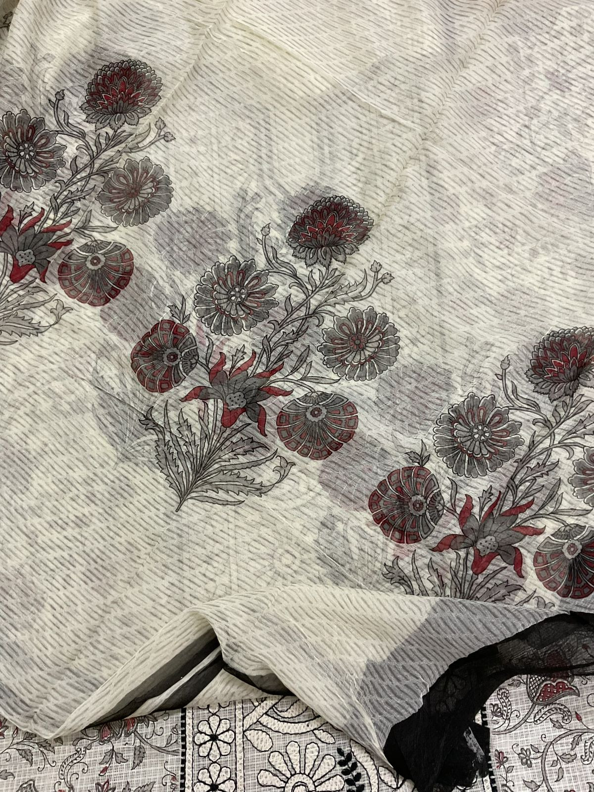 Pure Kota Cotton Printed Embroidered Suit - Off White