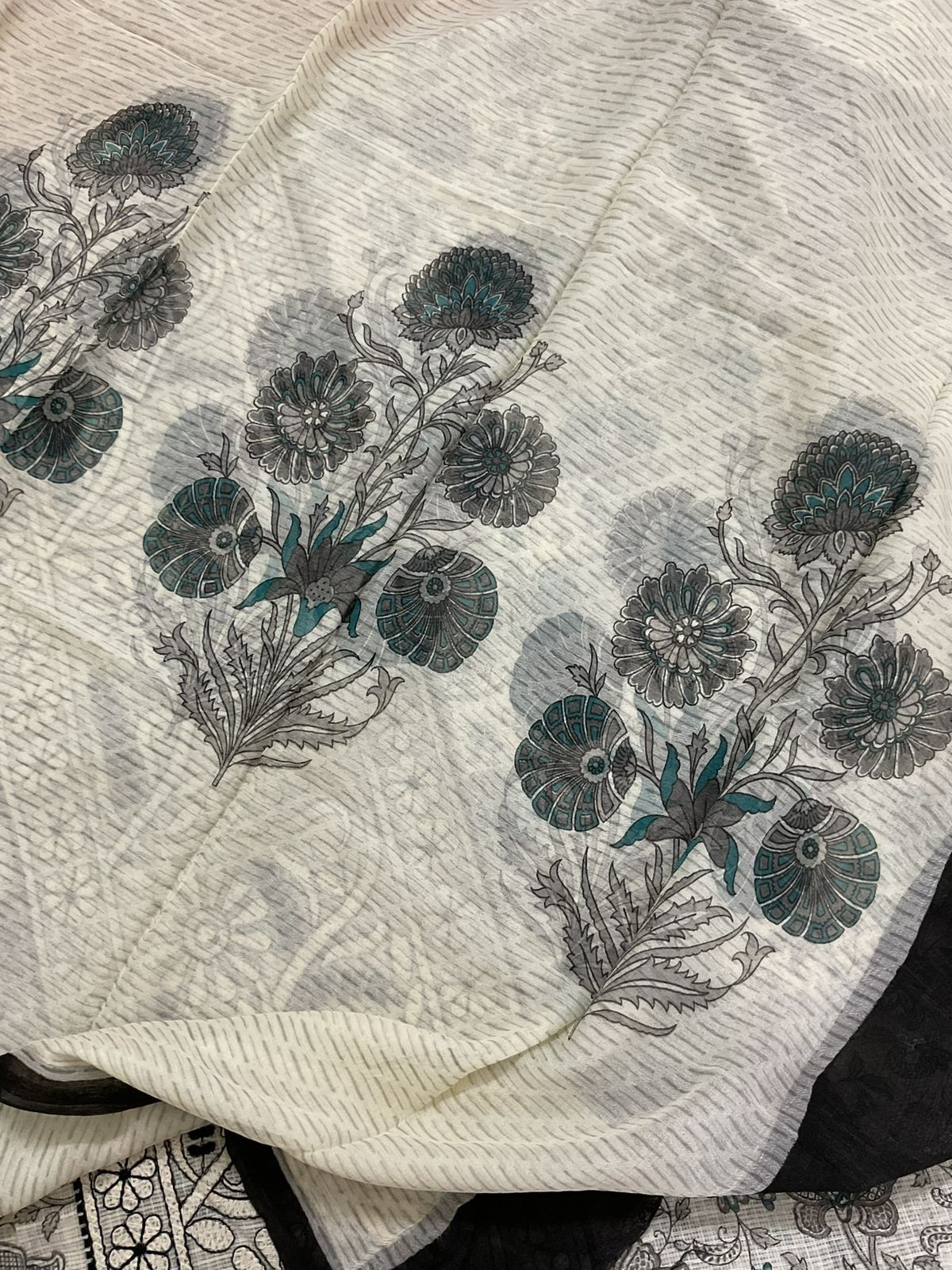 Pure Kota Cotton Printed Embroidered Suit - Off White