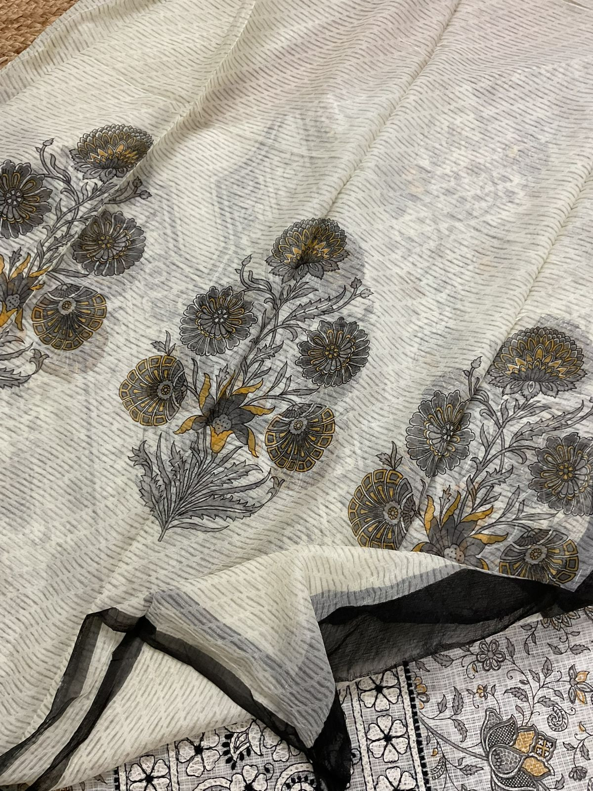 Pure Kota Cotton Printed Embroidered Suit - Off White