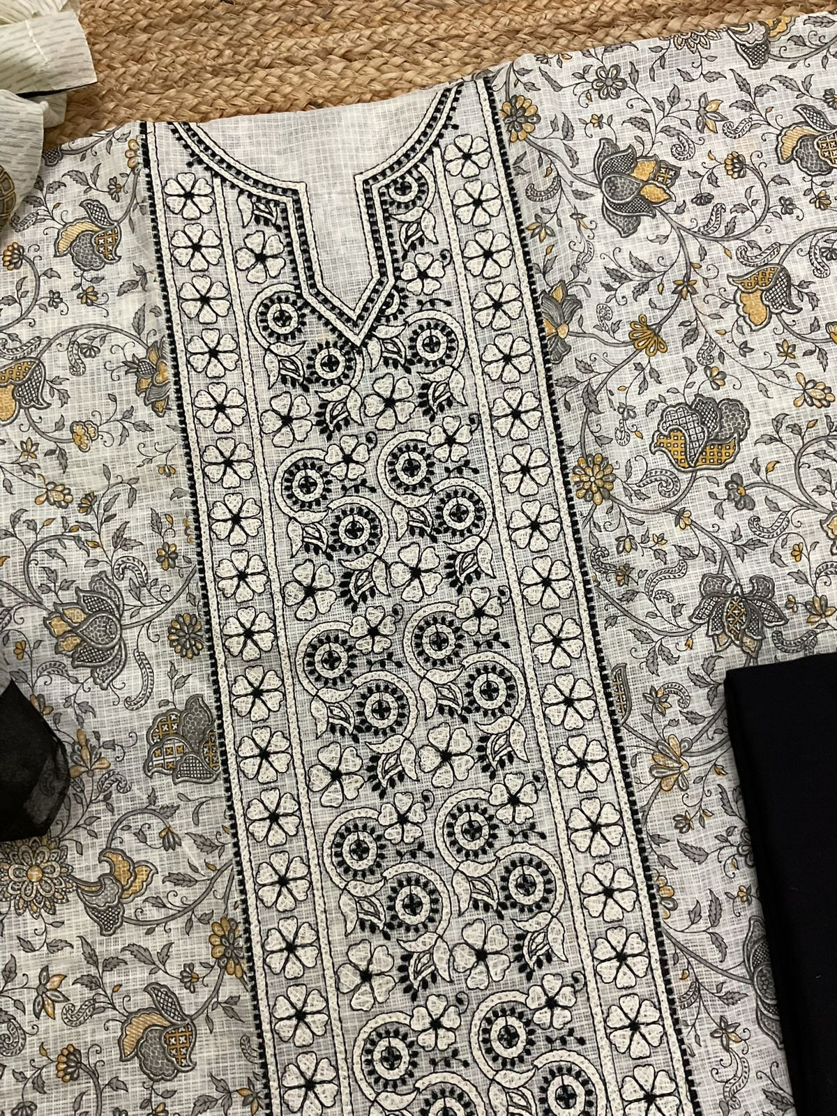 Pure Kota Cotton Printed Embroidered Suit - Off White