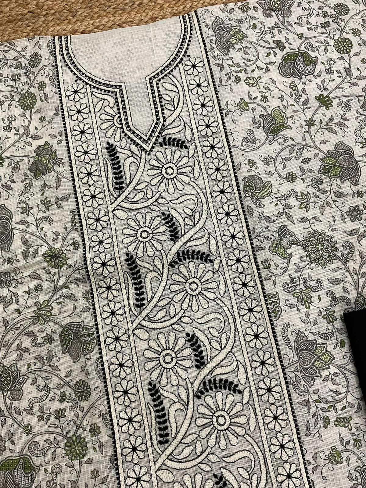 Pure Kota Cotton Printed Embroidered Suit - Off White