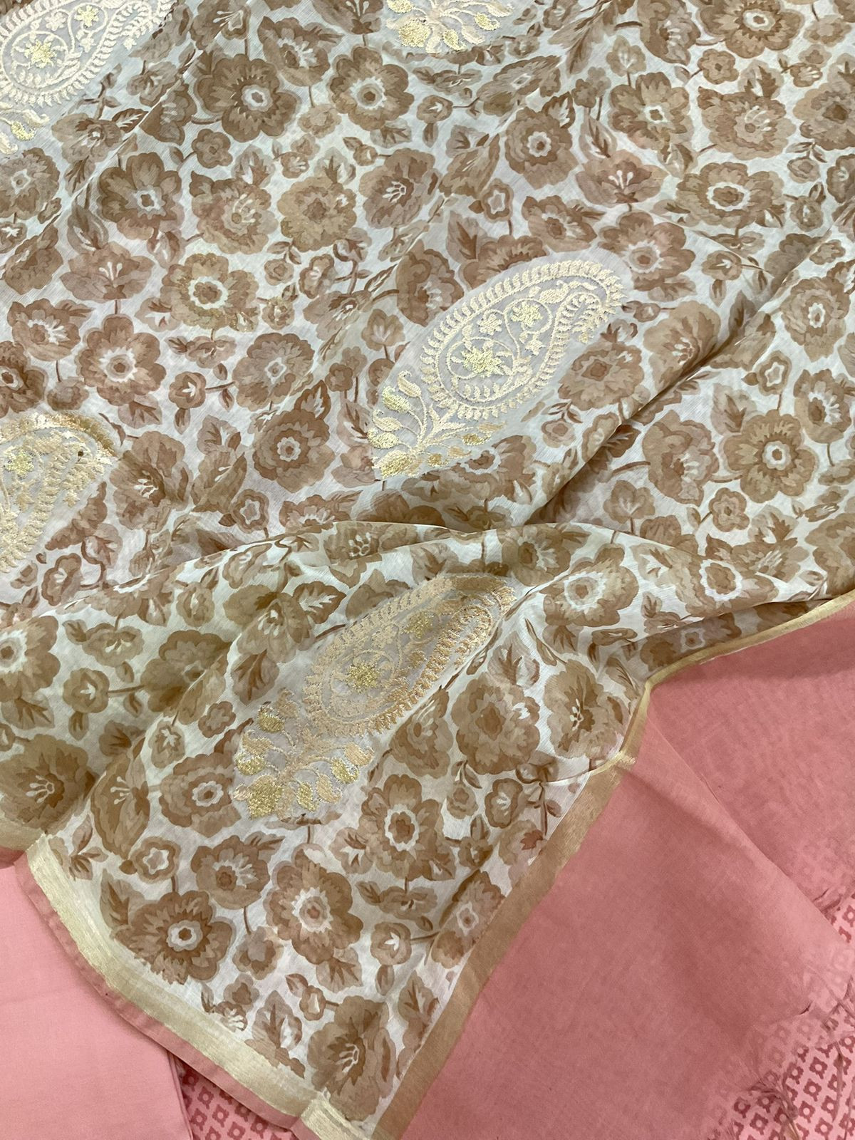 Pure Cotton Printed Embroidered Suit - Peach